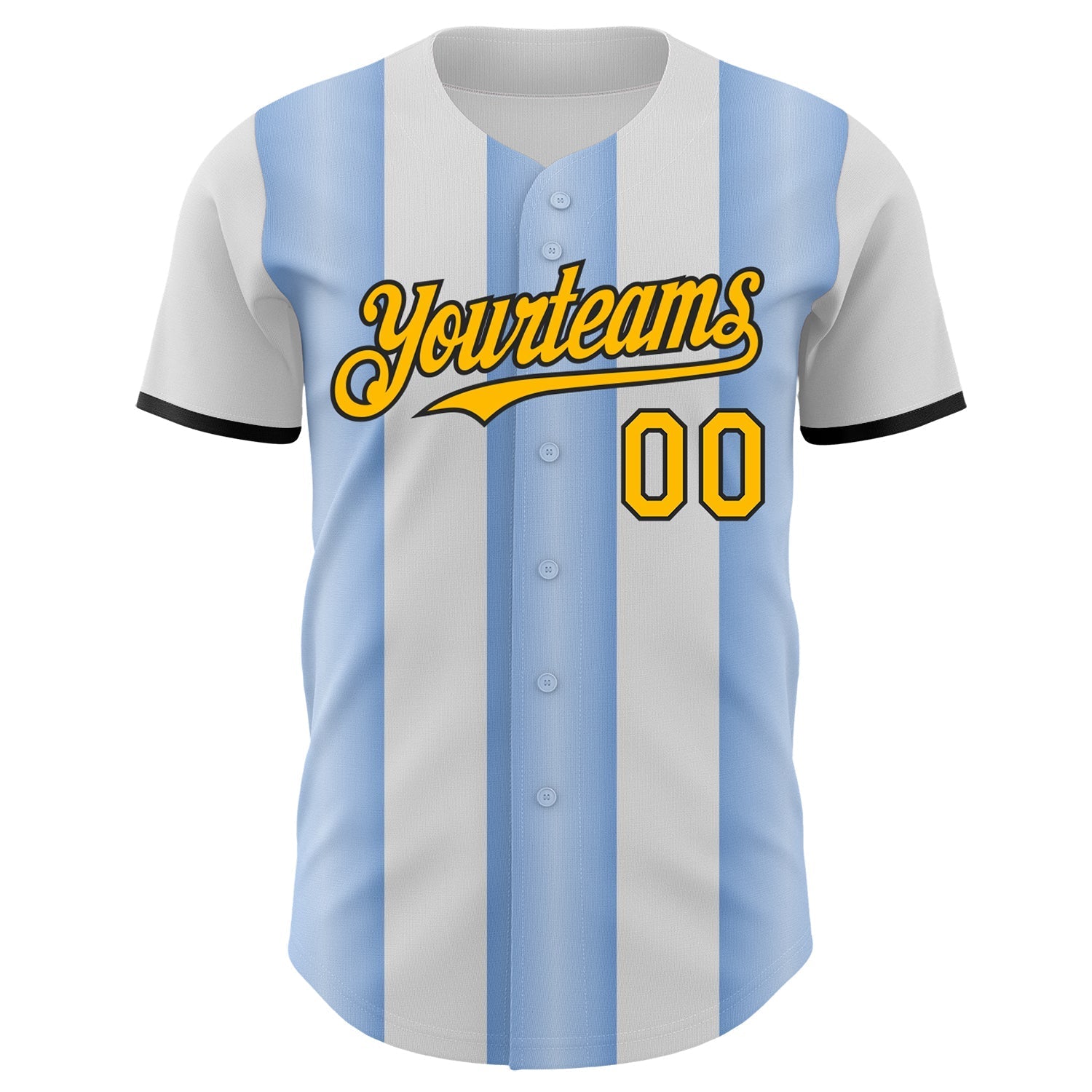 Custom White Gold Light Blue-Black Gradient Vertical Stripe Argentina Style Authentic Baseball Jersey baseball jersey product view 2