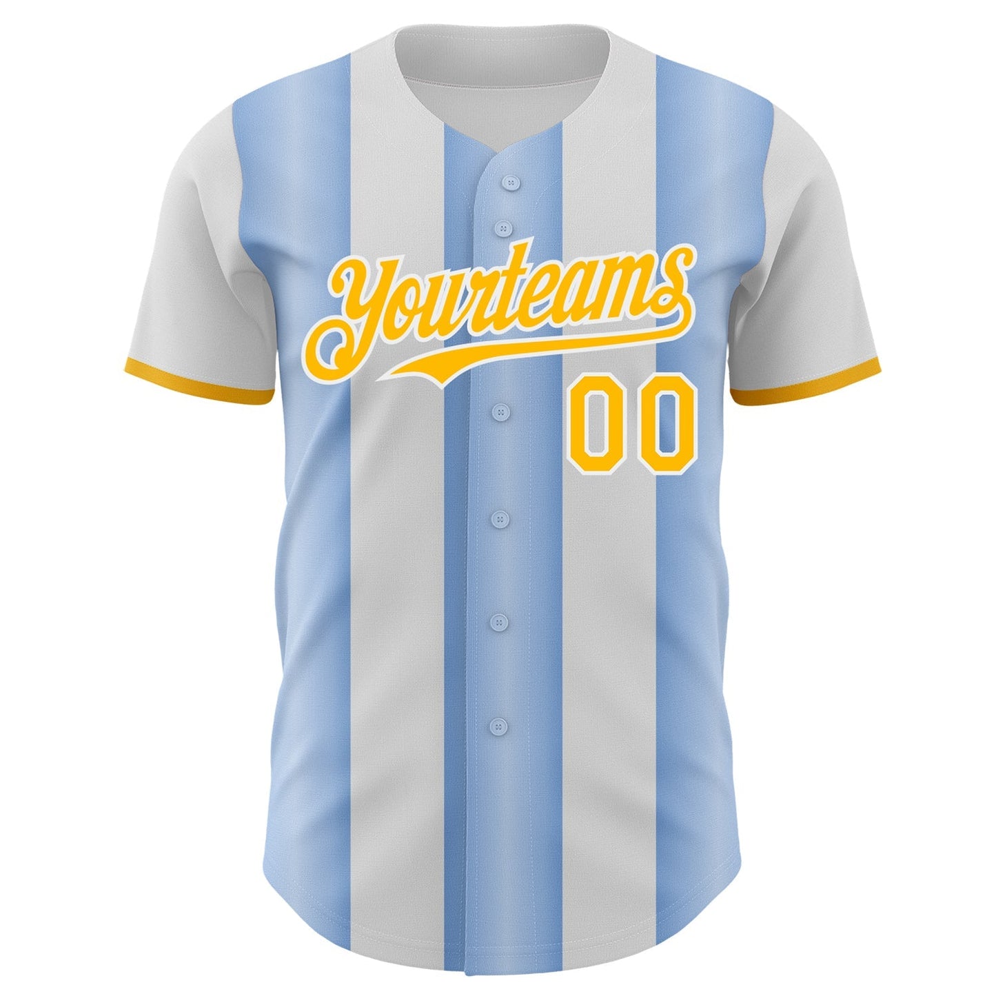 Custom White Gold-Light Blue Gradient Vertical Stripe Argentina Style Authentic Baseball Jersey baseball jersey product view 2