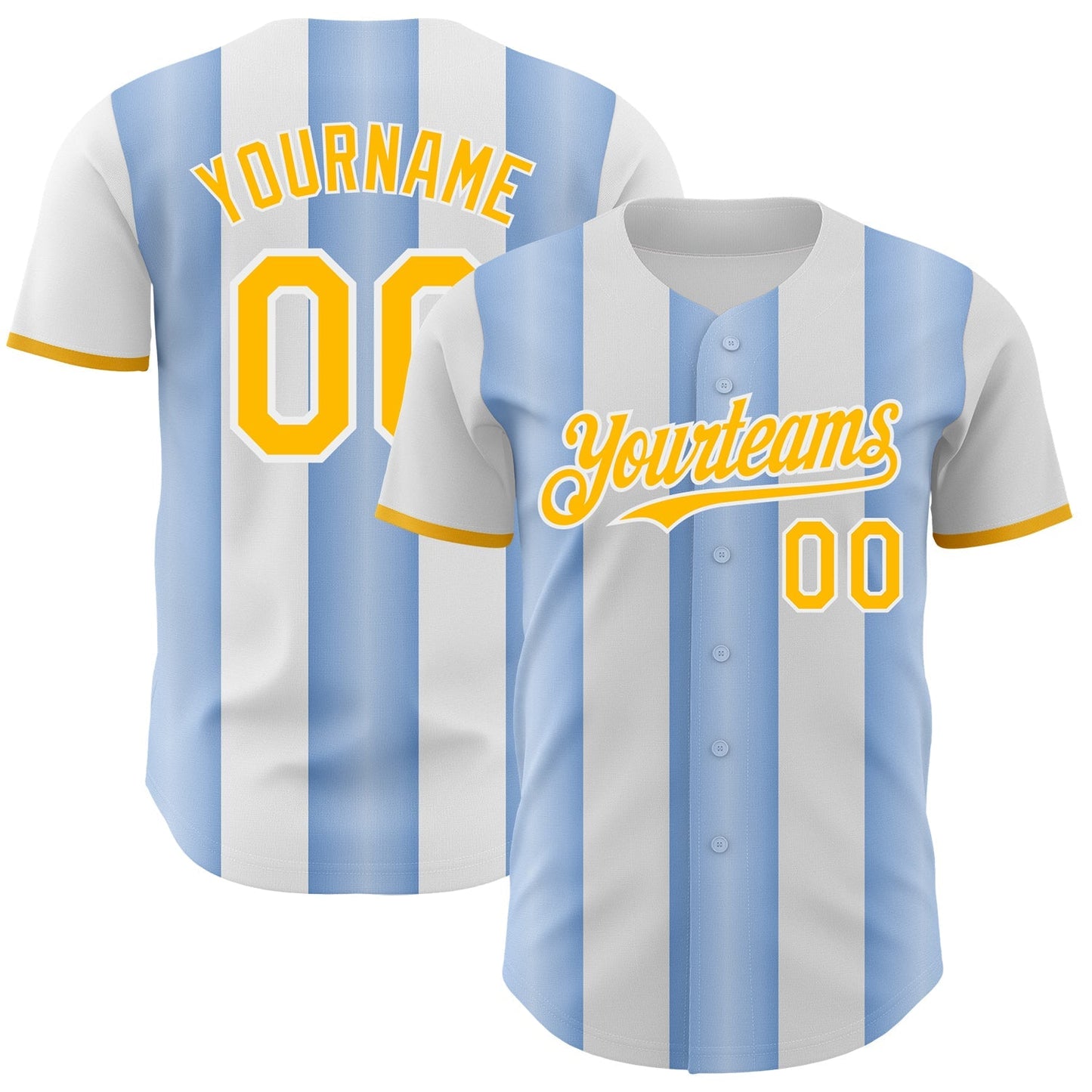 Custom White Gold-Light Blue Gradient Vertical Stripe Argentina Style Authentic Baseball Jersey baseball jersey product view 1