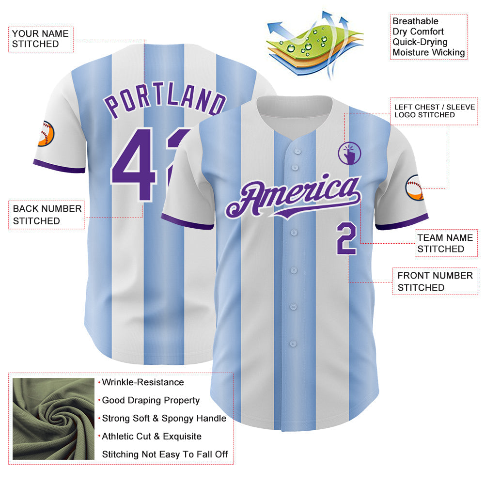 Custom White Purple-Light Blue Gradient Vertical Stripe Argentina Style Authentic Baseball Jersey baseball jersey product view 3