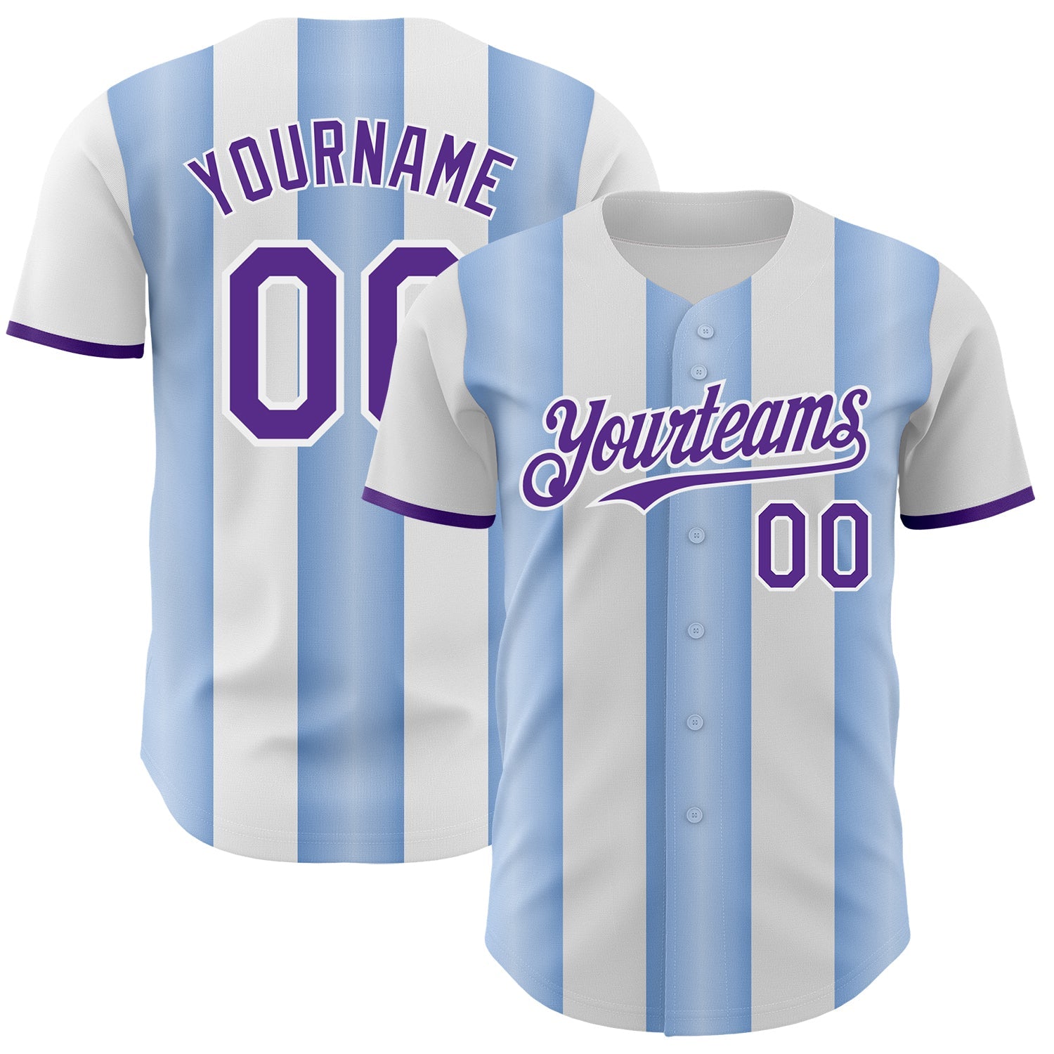 Custom White Purple-Light Blue Gradient Vertical Stripe Argentina Style Authentic Baseball Jersey baseball jersey product view 1