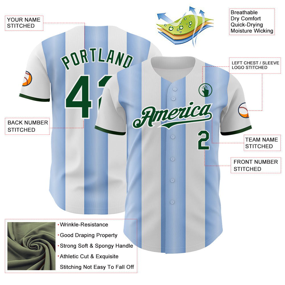 Custom White Green-Light Blue Gradient Vertical Stripe Argentina Style Authentic Baseball Jersey baseball jersey product view 3