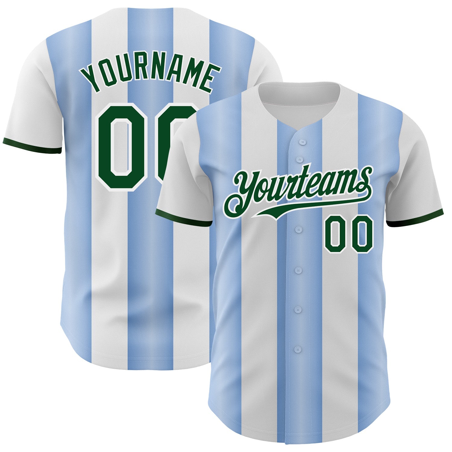 Custom White Green-Light Blue Gradient Vertical Stripe Argentina Style Authentic Baseball Jersey baseball jersey product view 1