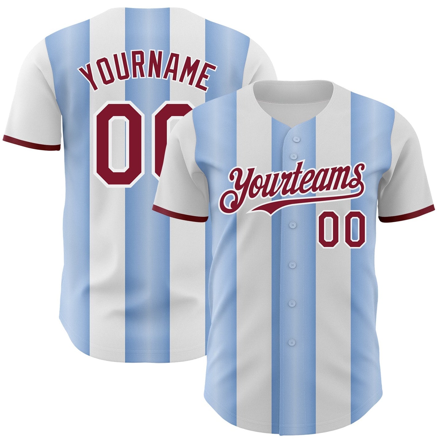 Custom White Crimson-Light Blue Gradient Vertical Stripe Argentina Style Authentic Baseball Jersey baseball jersey product view 1