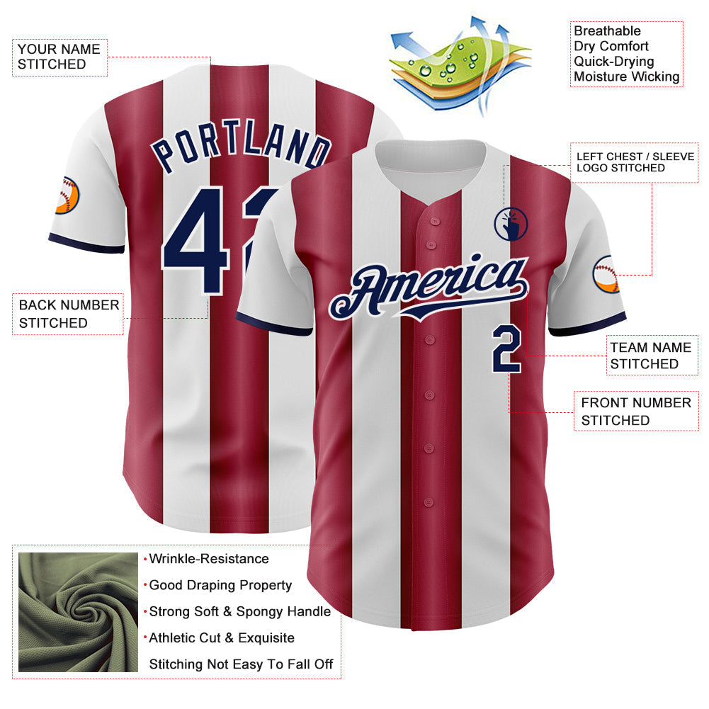 Custom White Navy-Crimson Gradient Vertical Stripe Argentina Style Authentic Baseball Jersey baseball jersey product view 3