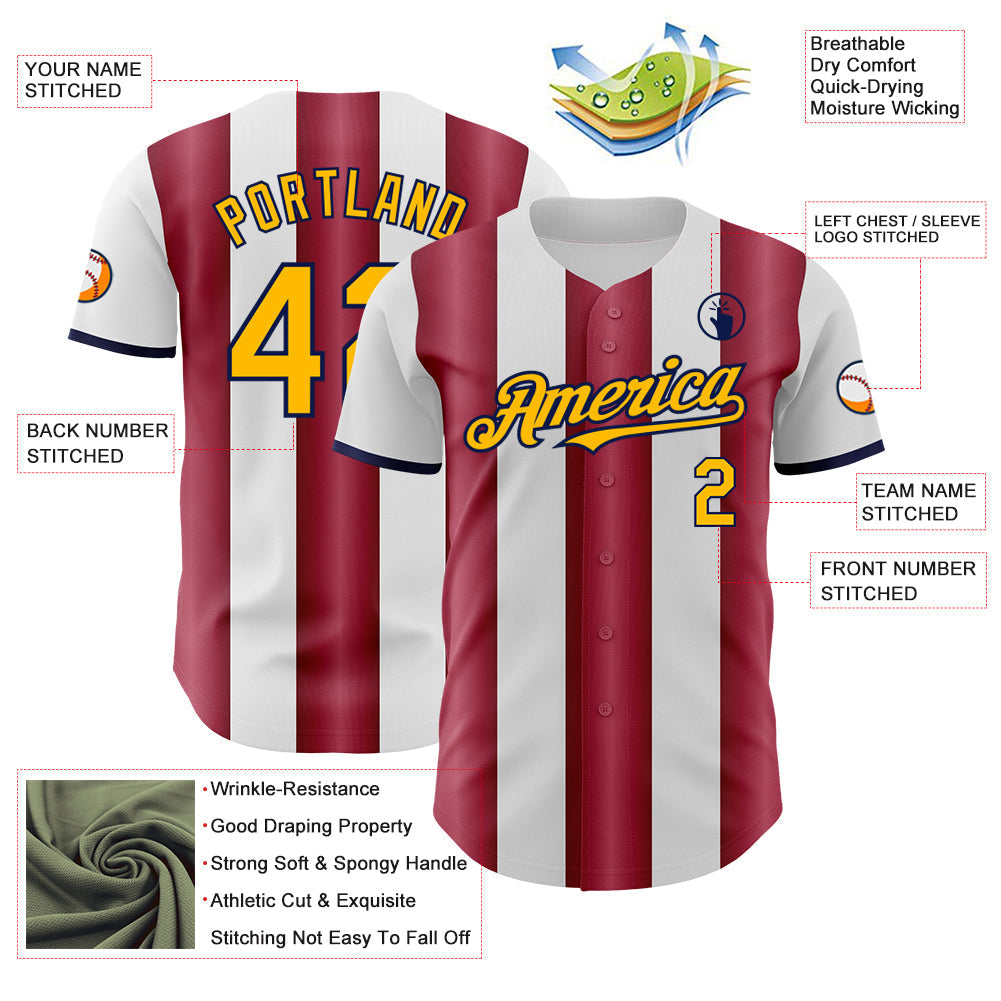 Custom White Gold Crimson-Navy Gradient Vertical Stripe Argentina Style Authentic Baseball Jersey baseball jersey product view 3