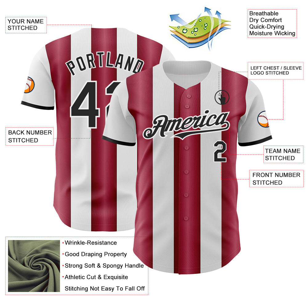 Custom White Black-Crimson Gradient Vertical Stripe Argentina Style Authentic Baseball Jersey baseball jersey product view 3