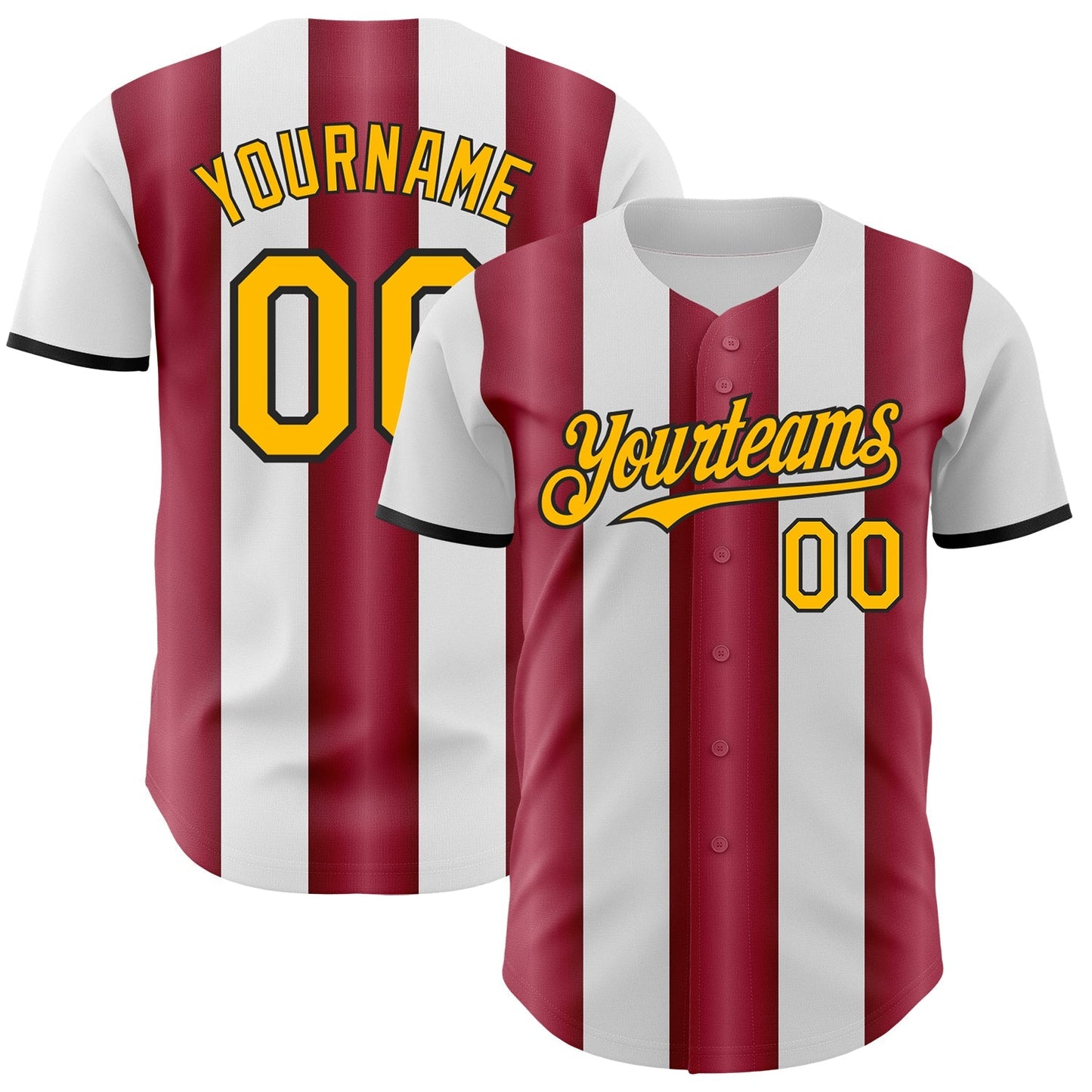Custom White Gold Crimson-Black Gradient Vertical Stripe Argentina Style Authentic Baseball Jersey baseball jersey product view 1