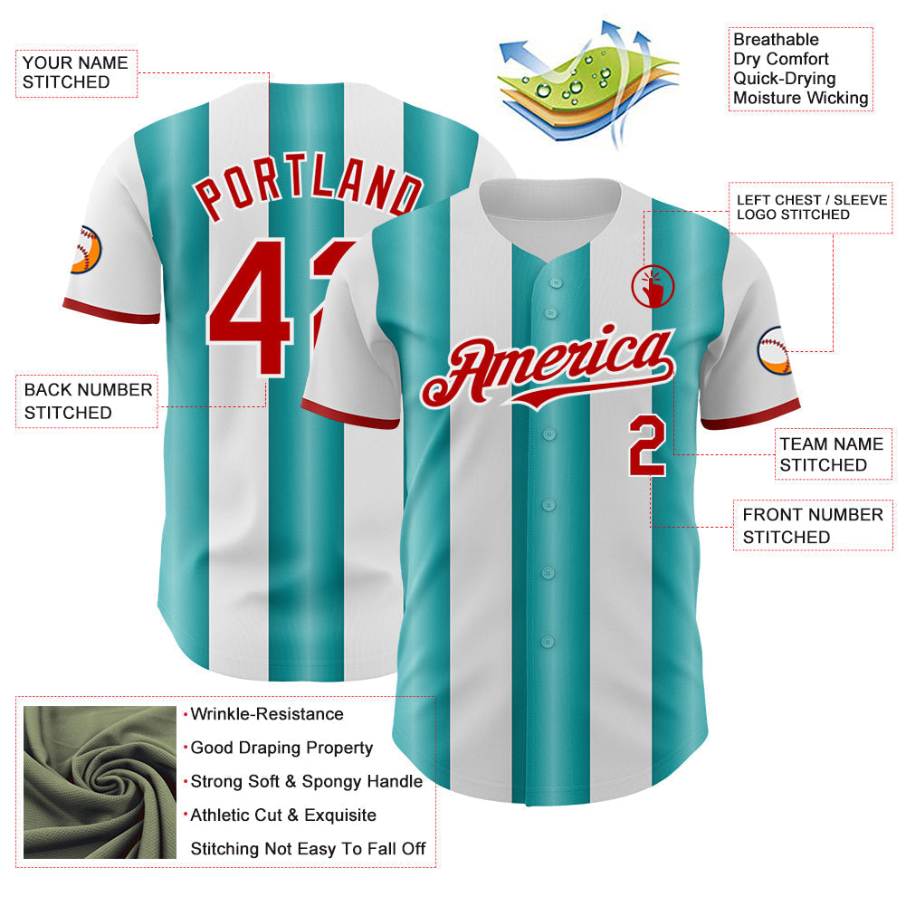 Custom White Red-Teal Gradient Vertical Stripe Argentina Style Authentic Baseball Jersey baseball jersey product view 3