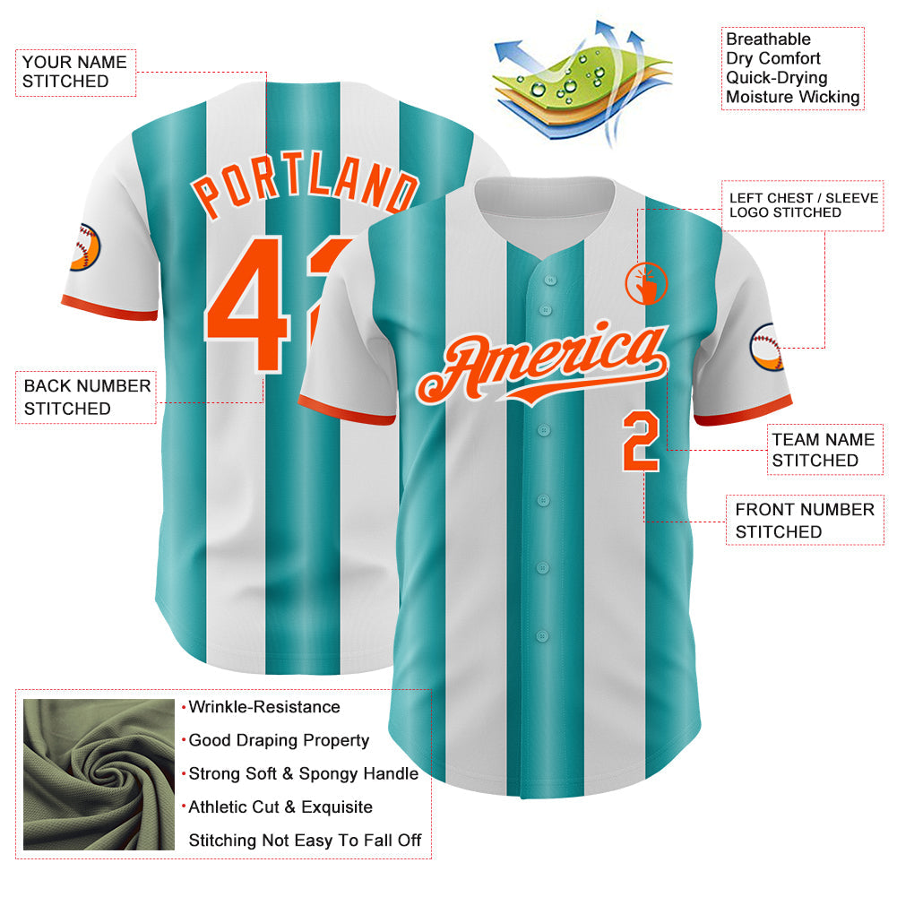 Custom White Orange-Teal Gradient Vertical Stripe Argentina Style Authentic Baseball Jersey baseball jersey product view 3