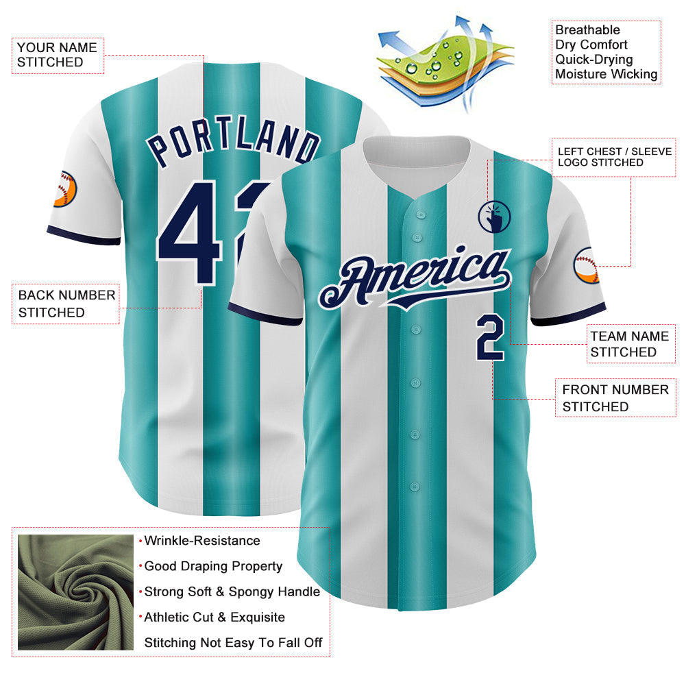 Custom White Navy-Teal Gradient Vertical Stripe Argentina Style Authentic Baseball Jersey baseball jersey product view 3