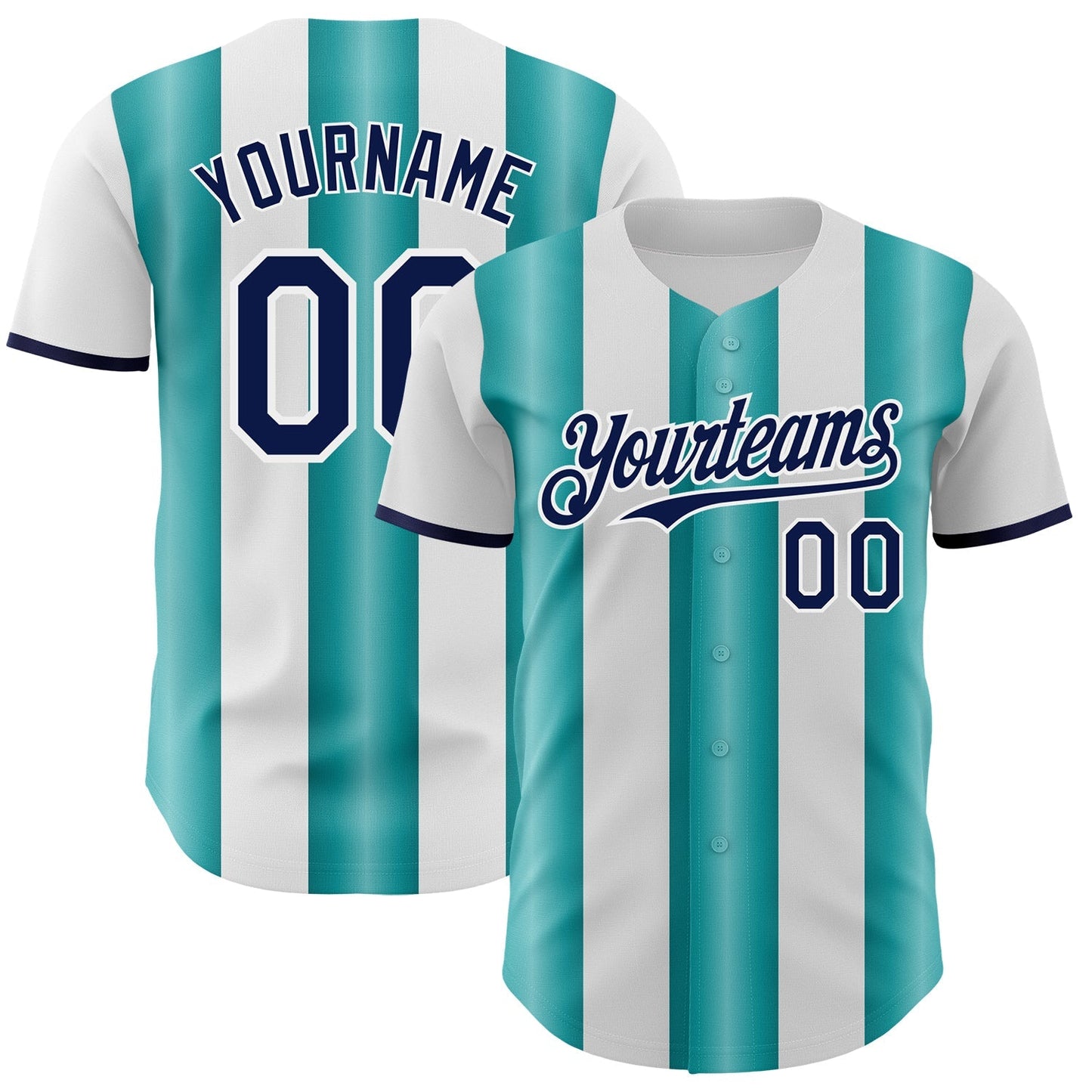 Custom White Navy-Teal Gradient Vertical Stripe Argentina Style Authentic Baseball Jersey baseball jersey product view 1