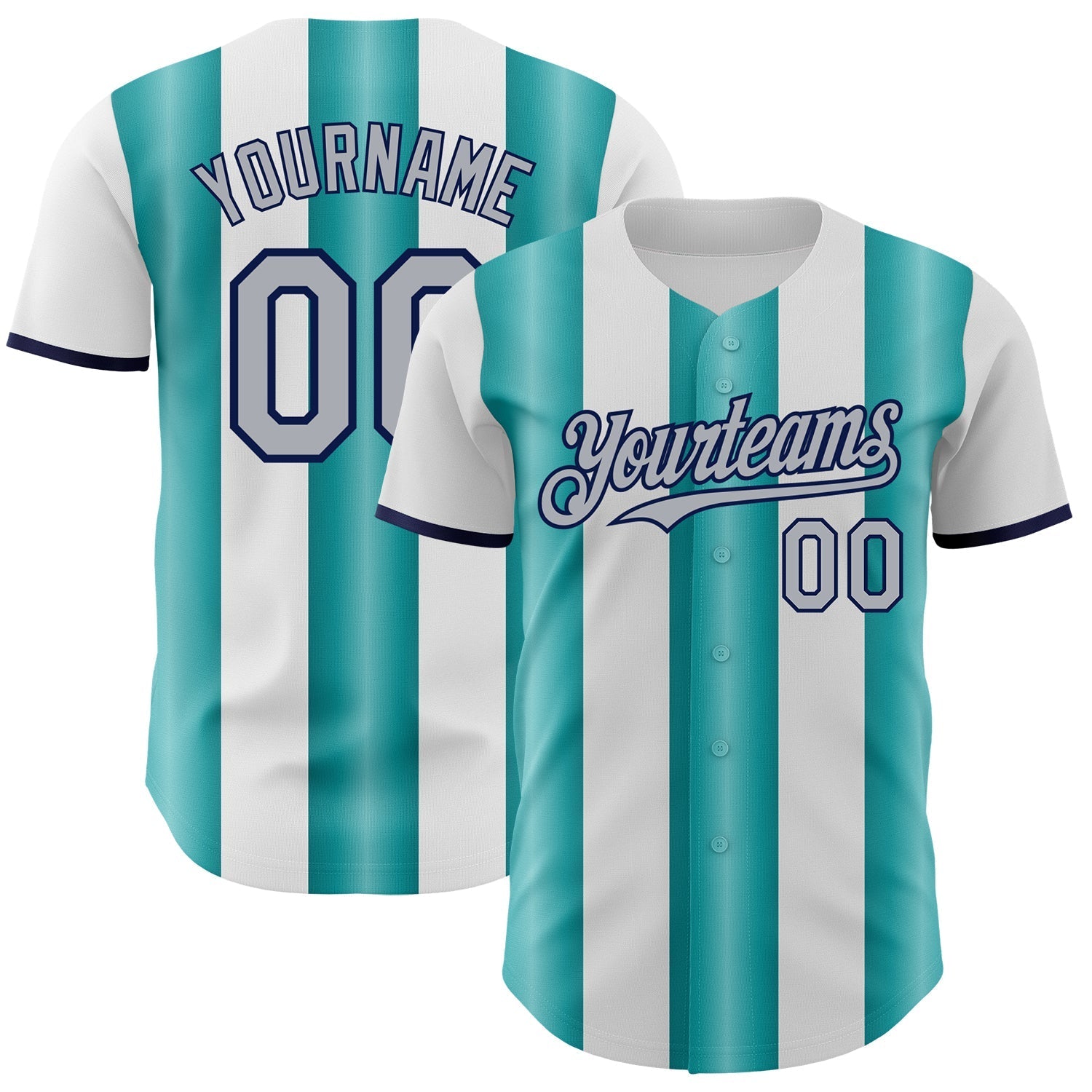 Custom White Gray Teal-Navy Gradient Vertical Stripe Argentina Style Authentic Baseball Jersey baseball jersey product view 1