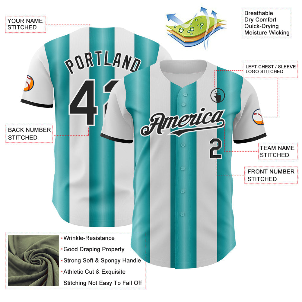 Custom White Black-Teal Gradient Vertical Stripe Argentina Style Authentic Baseball Jersey baseball jersey product view 3