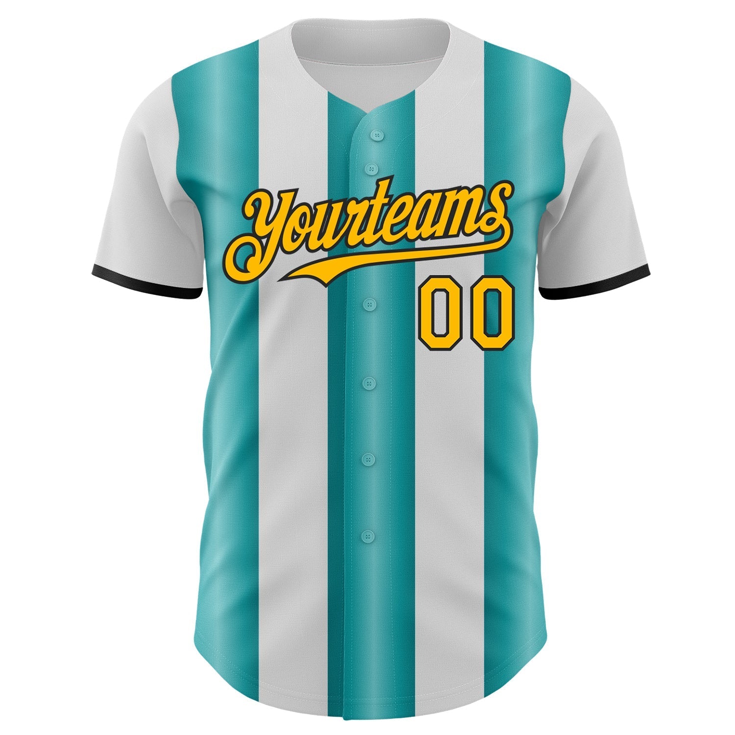 Custom White Gold Teal-Black Gradient Vertical Stripe Argentina Style Authentic Baseball Jersey baseball jersey product view 2