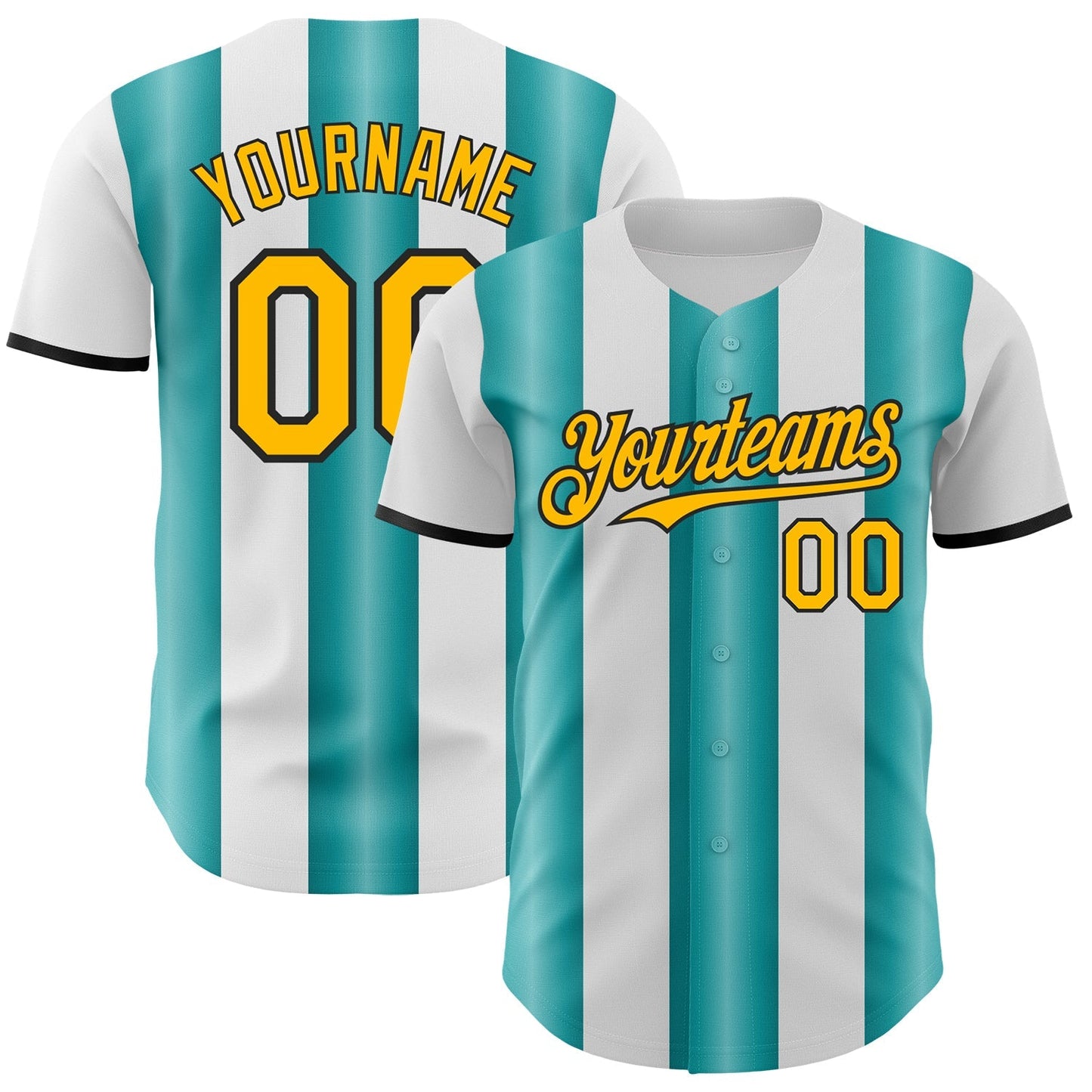 Custom White Gold Teal-Black Gradient Vertical Stripe Argentina Style Authentic Baseball Jersey baseball jersey product view 1