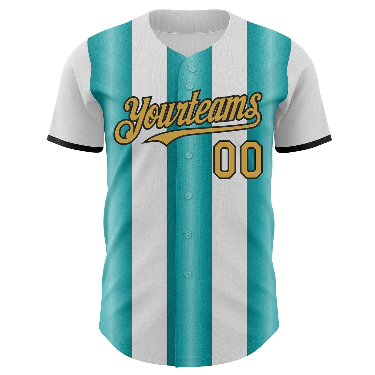 Custom White Old Gold Teal-Black Gradient Vertical Stripe Argentina Style Authentic Baseball Jersey baseball jersey product view 2