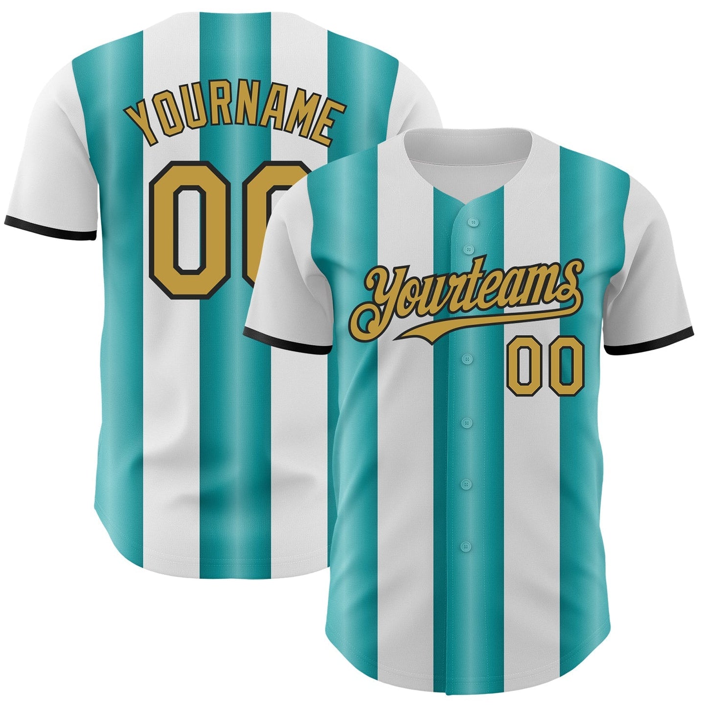 Custom White Old Gold Teal-Black Gradient Vertical Stripe Argentina Style Authentic Baseball Jersey baseball jersey product view 1