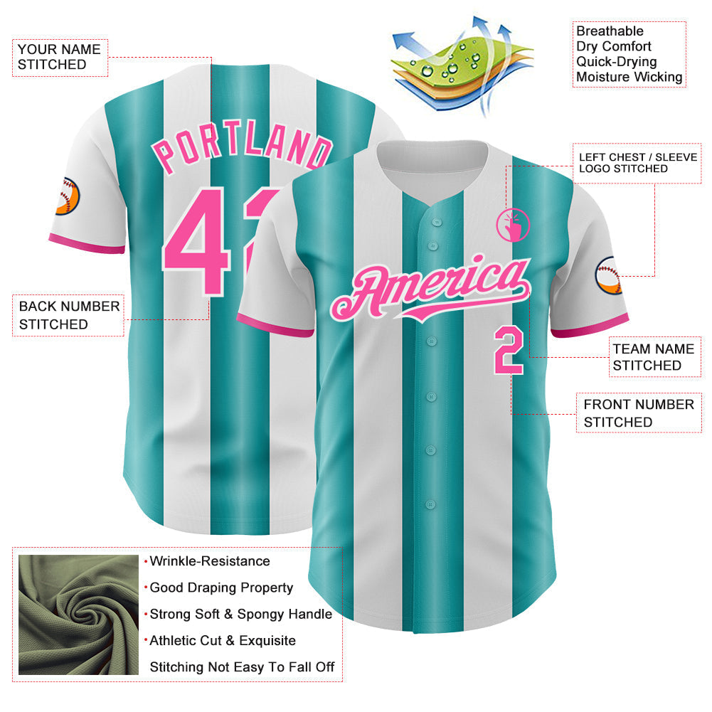 Custom White Pink-Teal Gradient Vertical Stripe Argentina Style Authentic Baseball Jersey baseball jersey product view 3