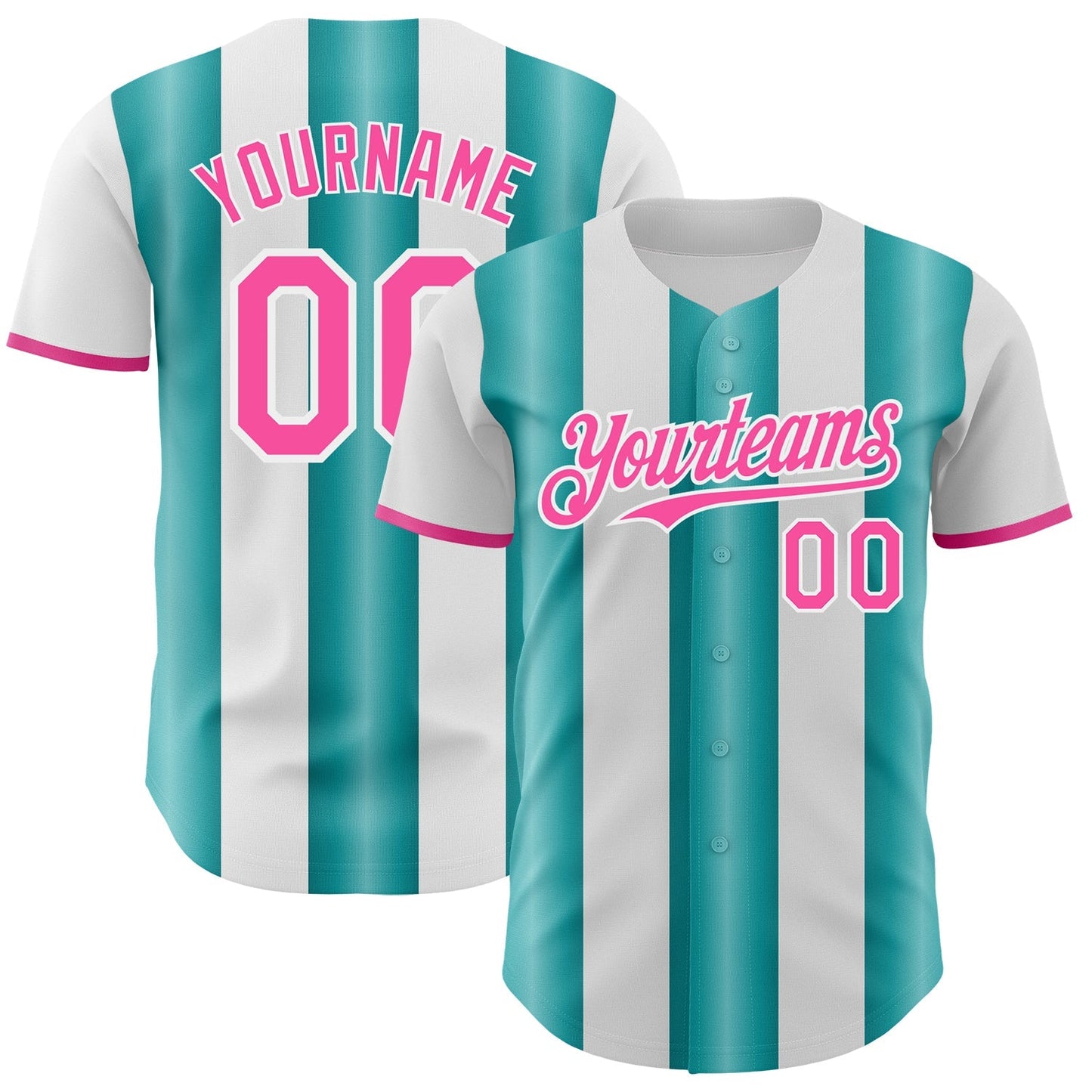 Custom White Pink-Teal Gradient Vertical Stripe Argentina Style Authentic Baseball Jersey baseball jersey product view 1