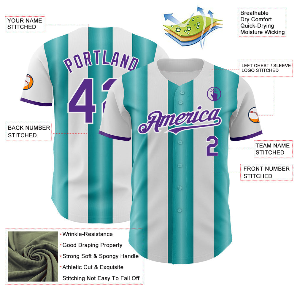 Custom White Purple-Teal Gradient Vertical Stripe Argentina Style Authentic Baseball Jersey baseball jersey product view 3