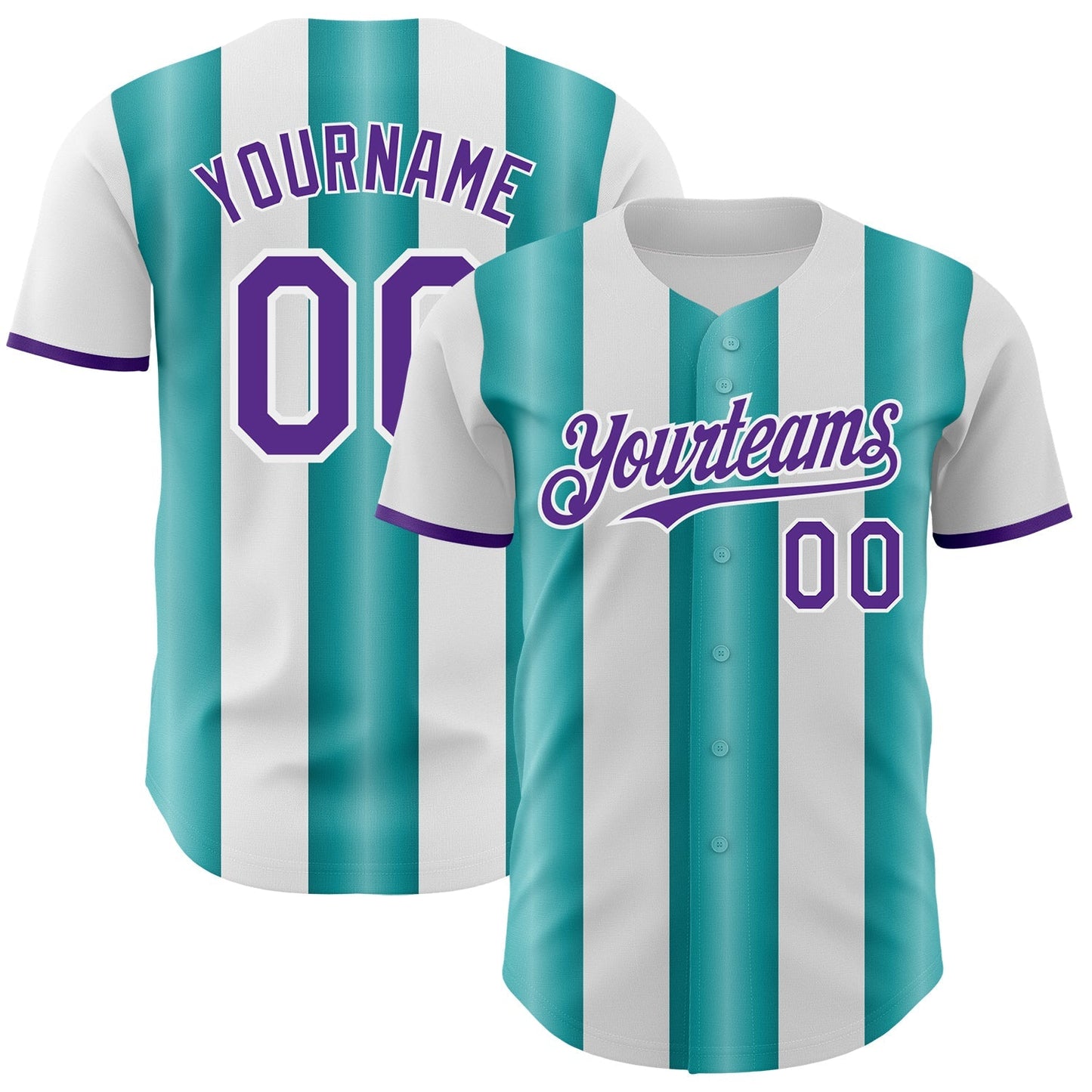 Custom White Purple-Teal Gradient Vertical Stripe Argentina Style Authentic Baseball Jersey baseball jersey product view 1