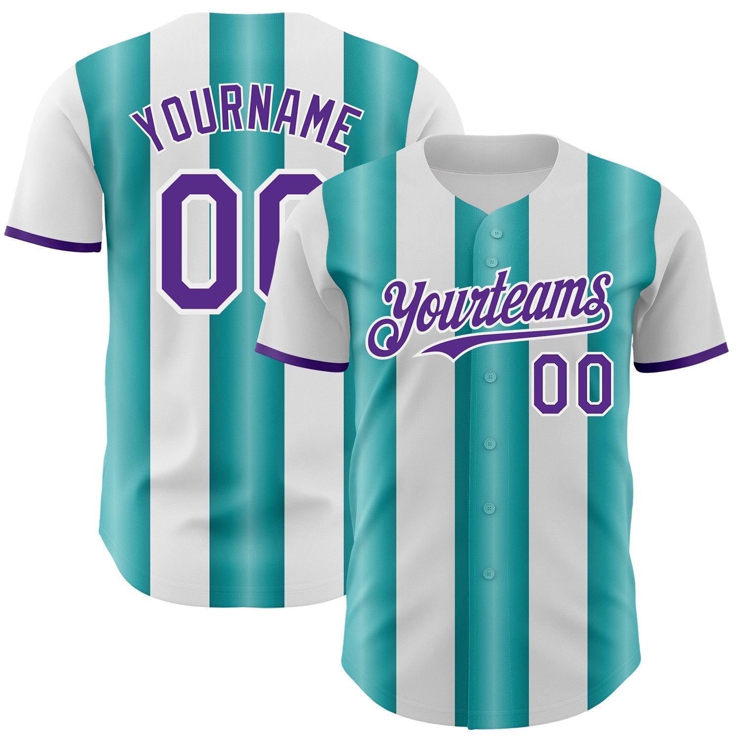 Custom White Purple-Teal Gradient Vertical Stripe Argentina Style Authentic Baseball Jersey baseball jersey product view 1