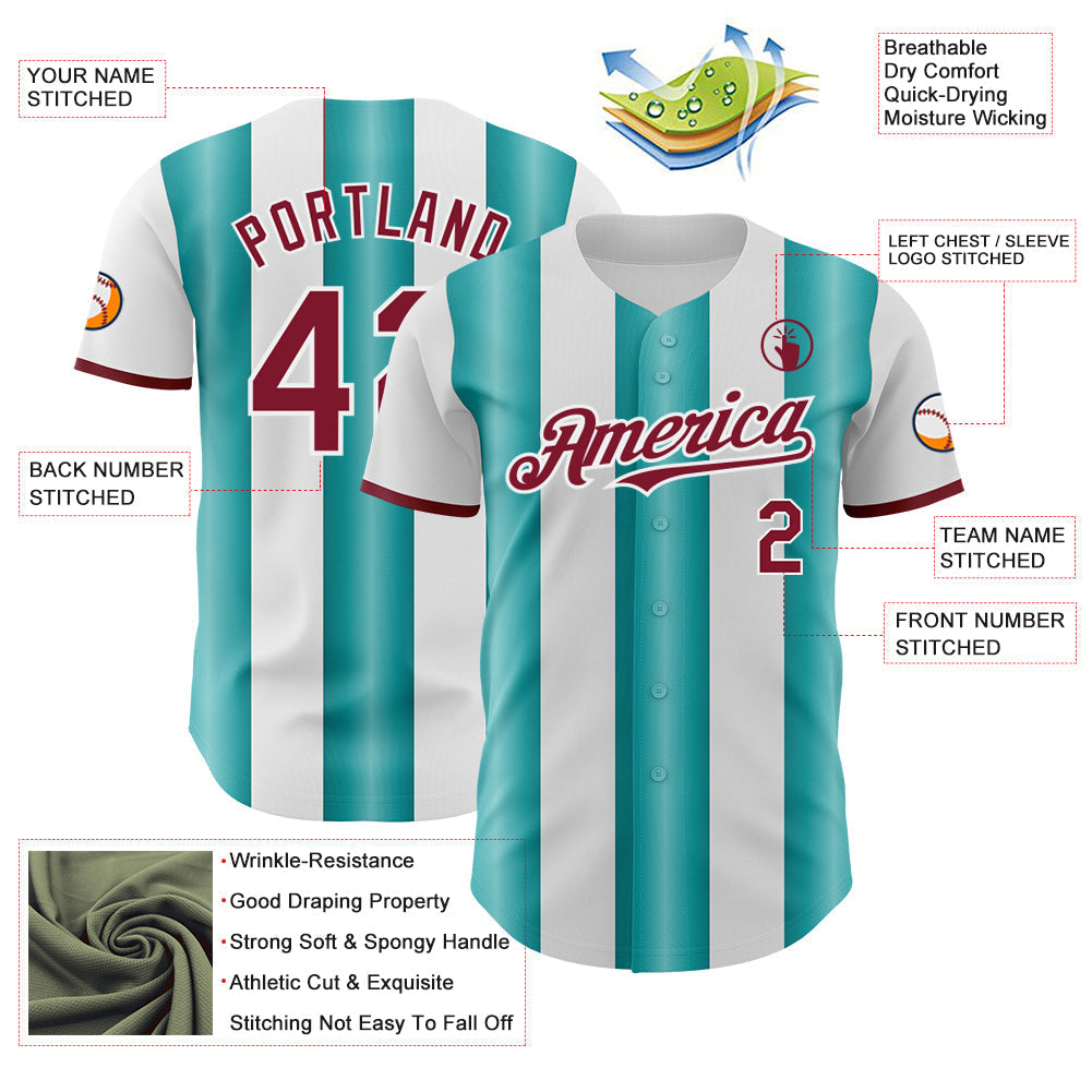 Custom White Crimson-Teal Gradient Vertical Stripe Argentina Style Authentic Baseball Jersey baseball jersey product view 3