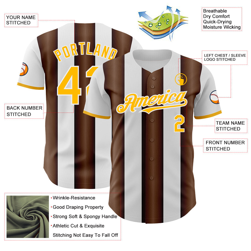 Custom White Gold-Brown Gradient Vertical Stripe Argentina Style Authentic Baseball Jersey baseball jersey product view 3