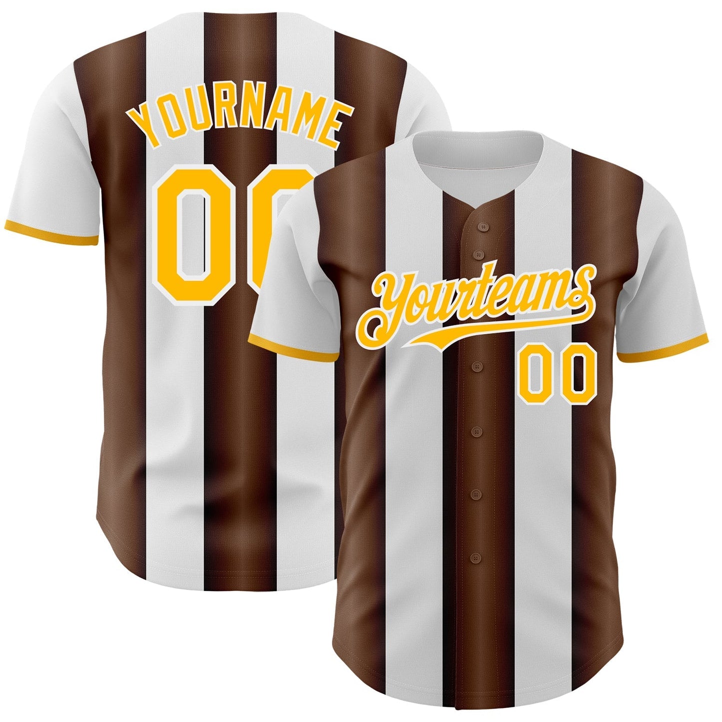 Custom White Gold-Brown Gradient Vertical Stripe Argentina Style Authentic Baseball Jersey baseball jersey product view 1