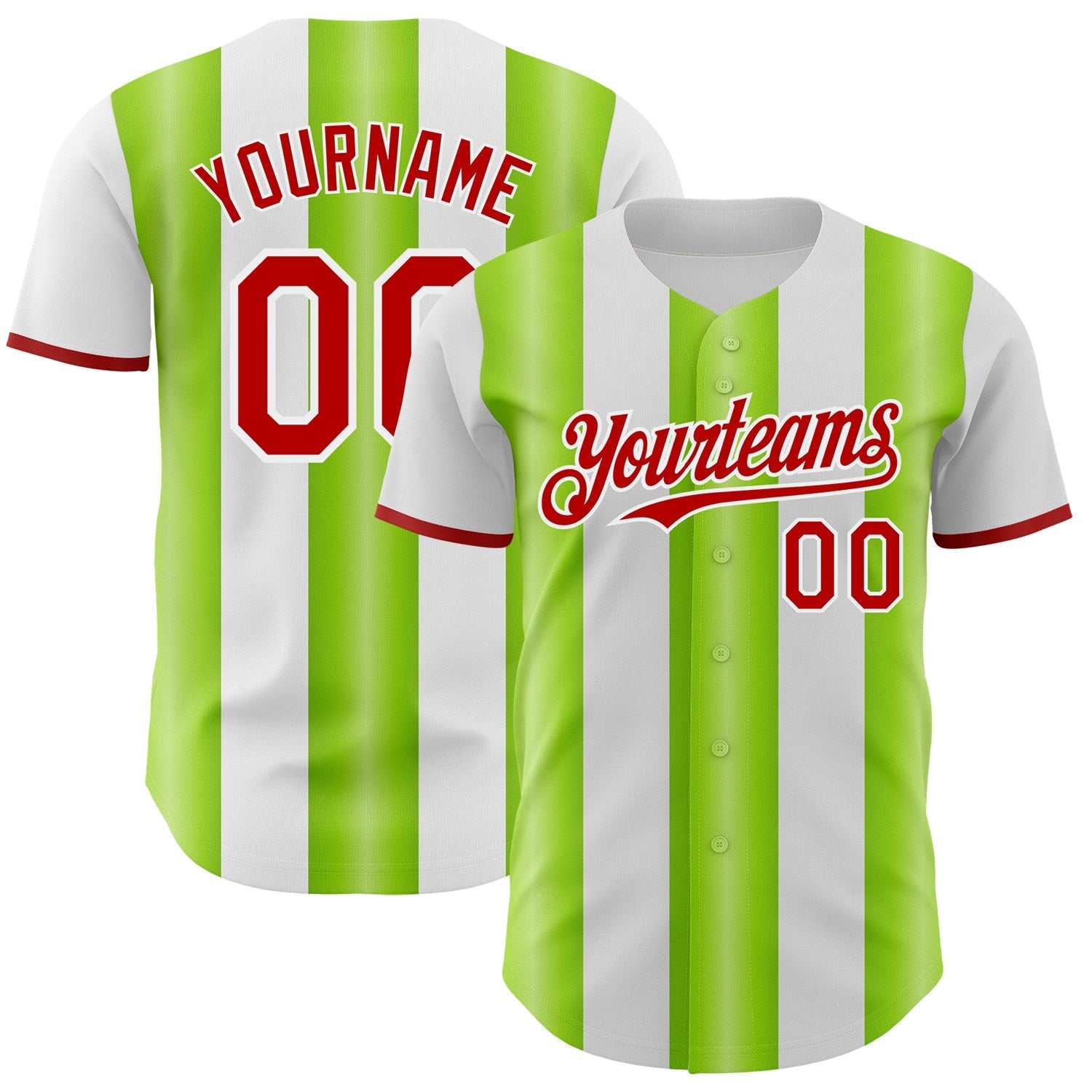 Custom White Red-Neon Green Gradient Vertical Stripe Argentina Style Authentic Baseball Jersey baseball jersey product view 1