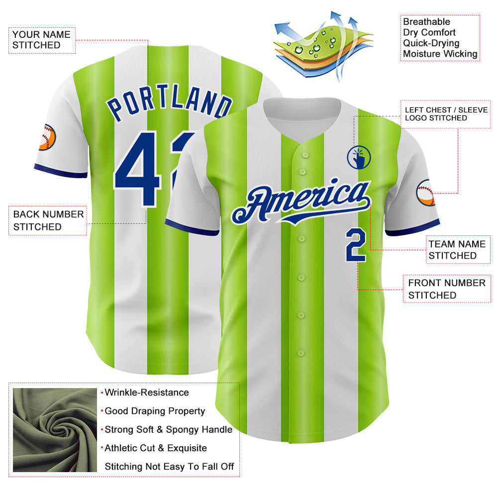 Custom White Royal-Neon Green Gradient Vertical Stripe Argentina Style Authentic Baseball Jersey baseball jersey product view 3
