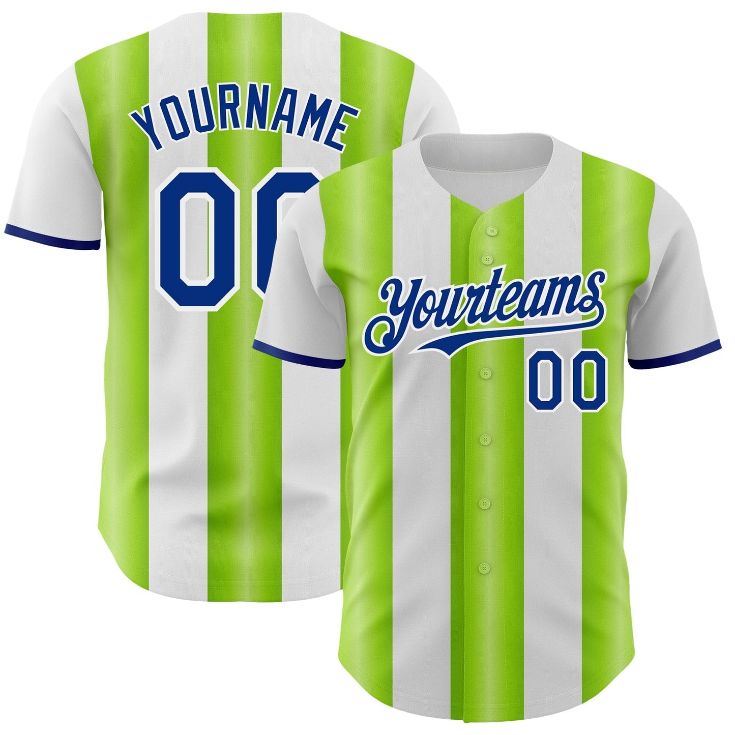 Custom White Royal-Neon Green Gradient Vertical Stripe Argentina Style Authentic Baseball Jersey baseball jersey product view 1