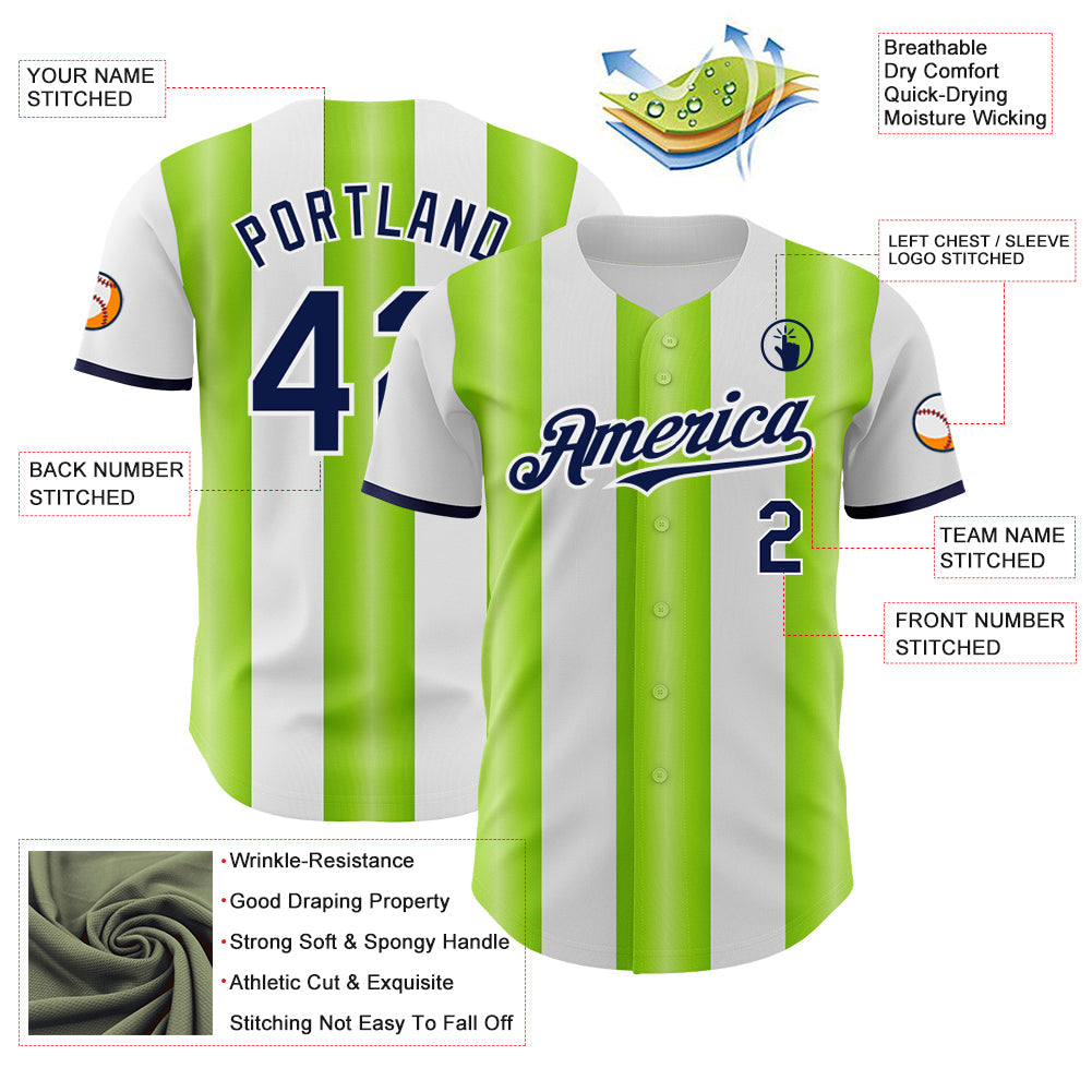 Custom White Navy-Neon Green Gradient Vertical Stripe Argentina Style Authentic Baseball Jersey baseball jersey product view 3