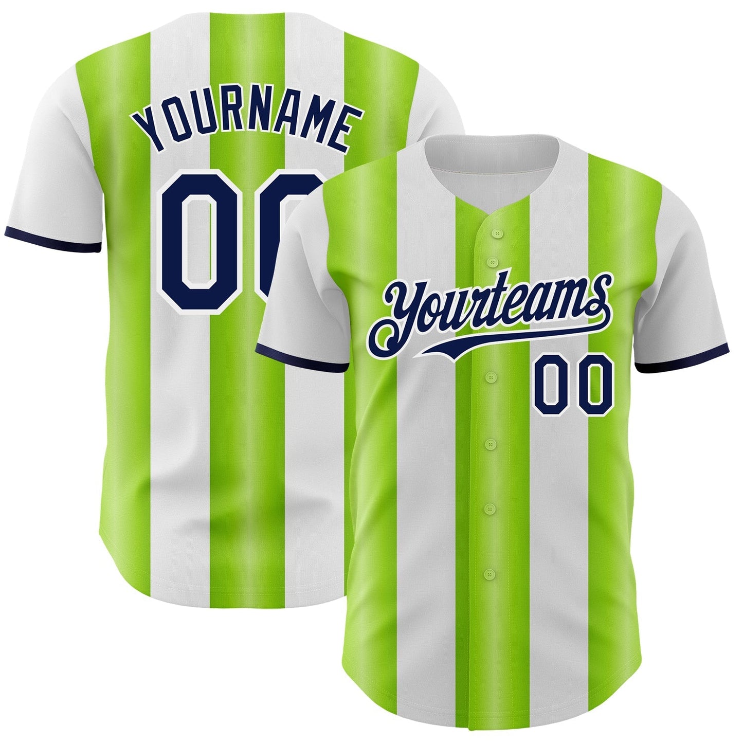 Custom White Navy-Neon Green Gradient Vertical Stripe Argentina Style Authentic Baseball Jersey baseball jersey product view 1