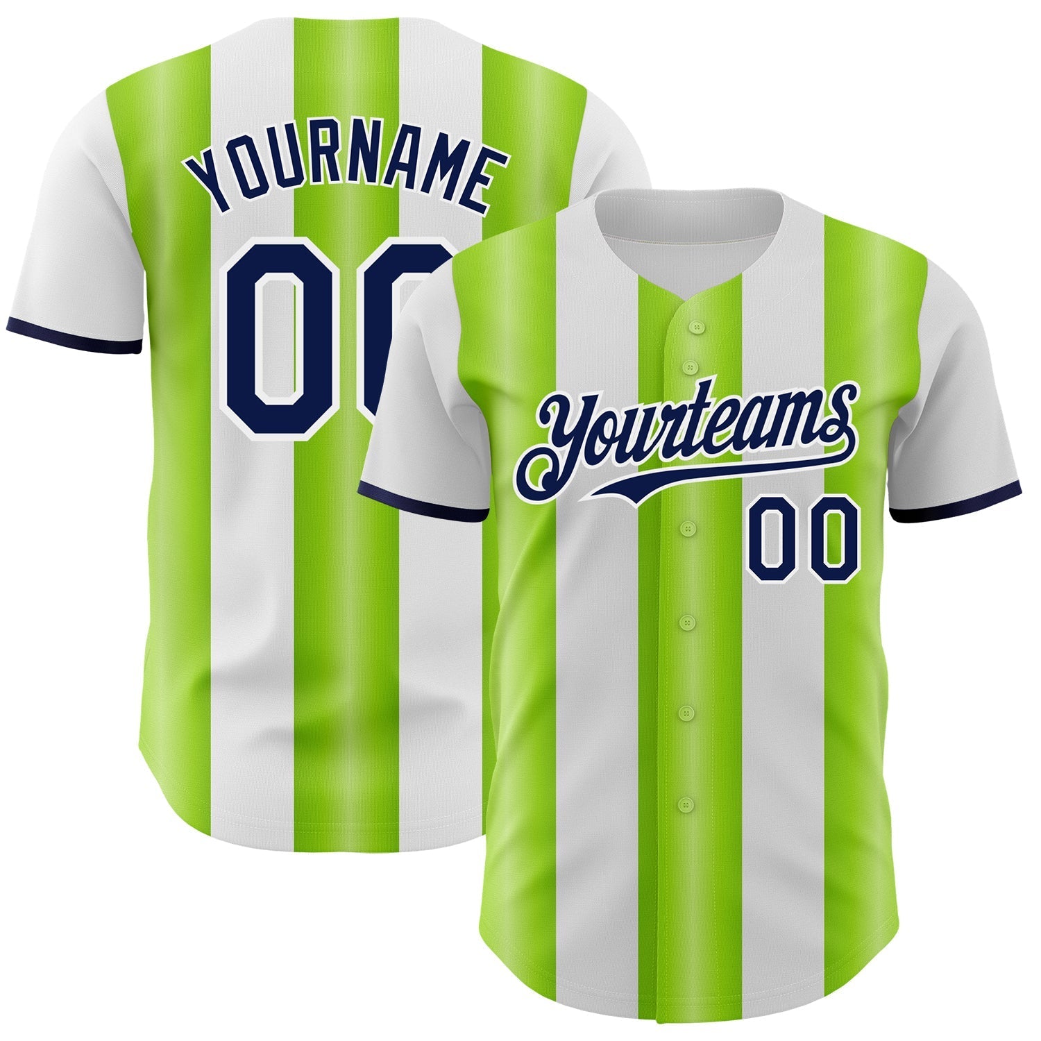 Custom White Navy-Neon Green Gradient Vertical Stripe Argentina Style Authentic Baseball Jersey baseball jersey product view 1