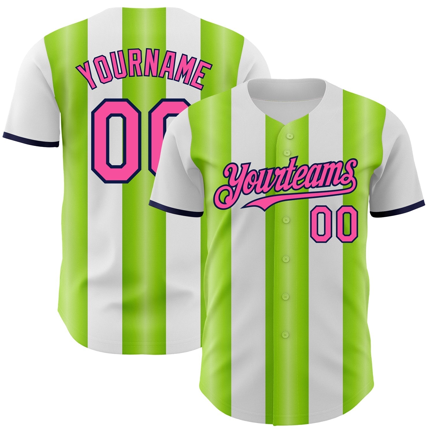 Custom White Pink Neon Green-Navy Gradient Vertical Stripe Argentina Style Authentic Baseball Jersey baseball jersey product view 1