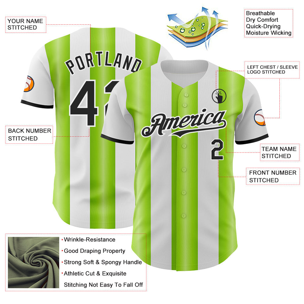 Custom White Black-Neon Green Gradient Vertical Stripe Argentina Style Authentic Baseball Jersey baseball jersey product view 3