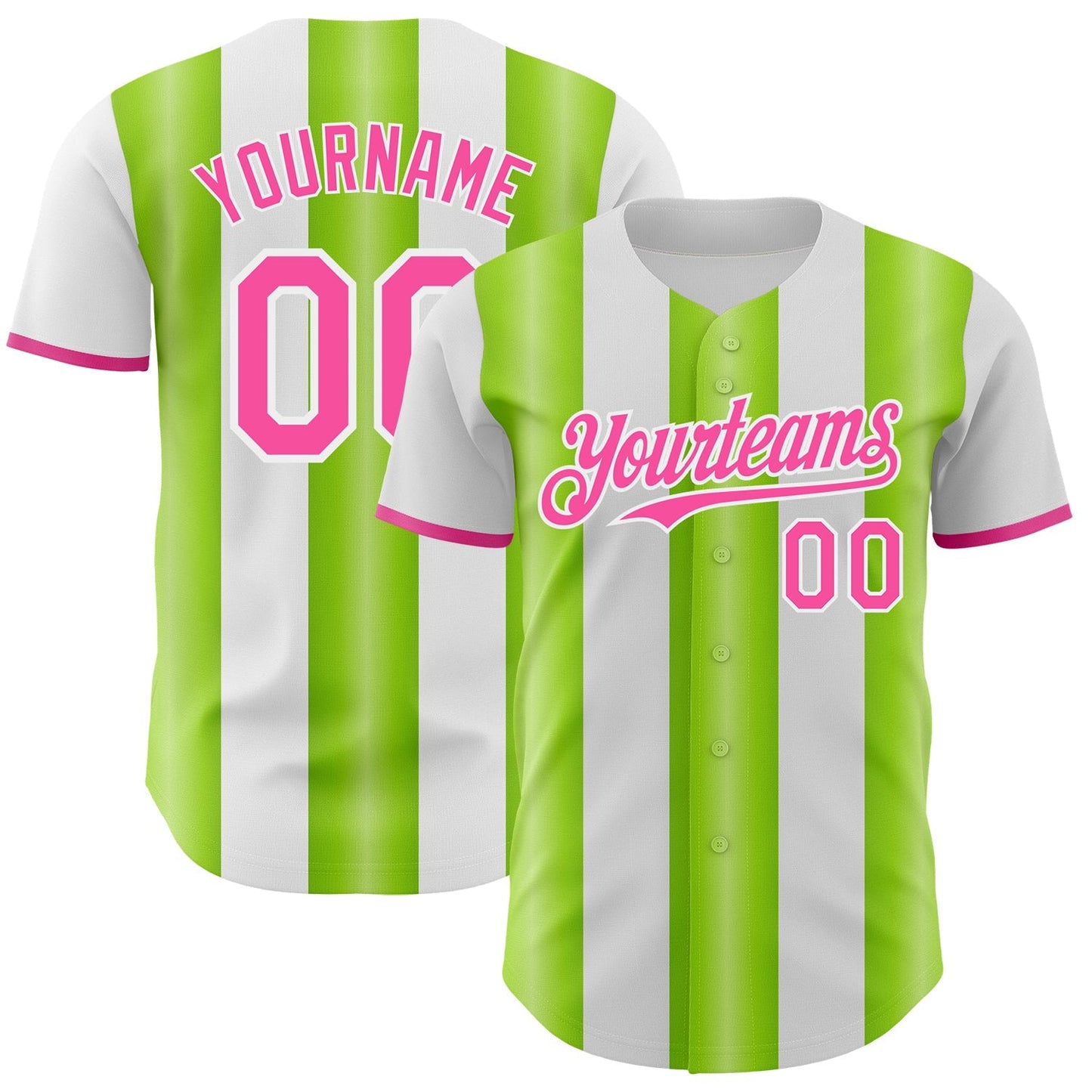 Custom White Pink-Neon Green Gradient Vertical Stripe Argentina Style Authentic Baseball Jersey baseball jersey product view 1