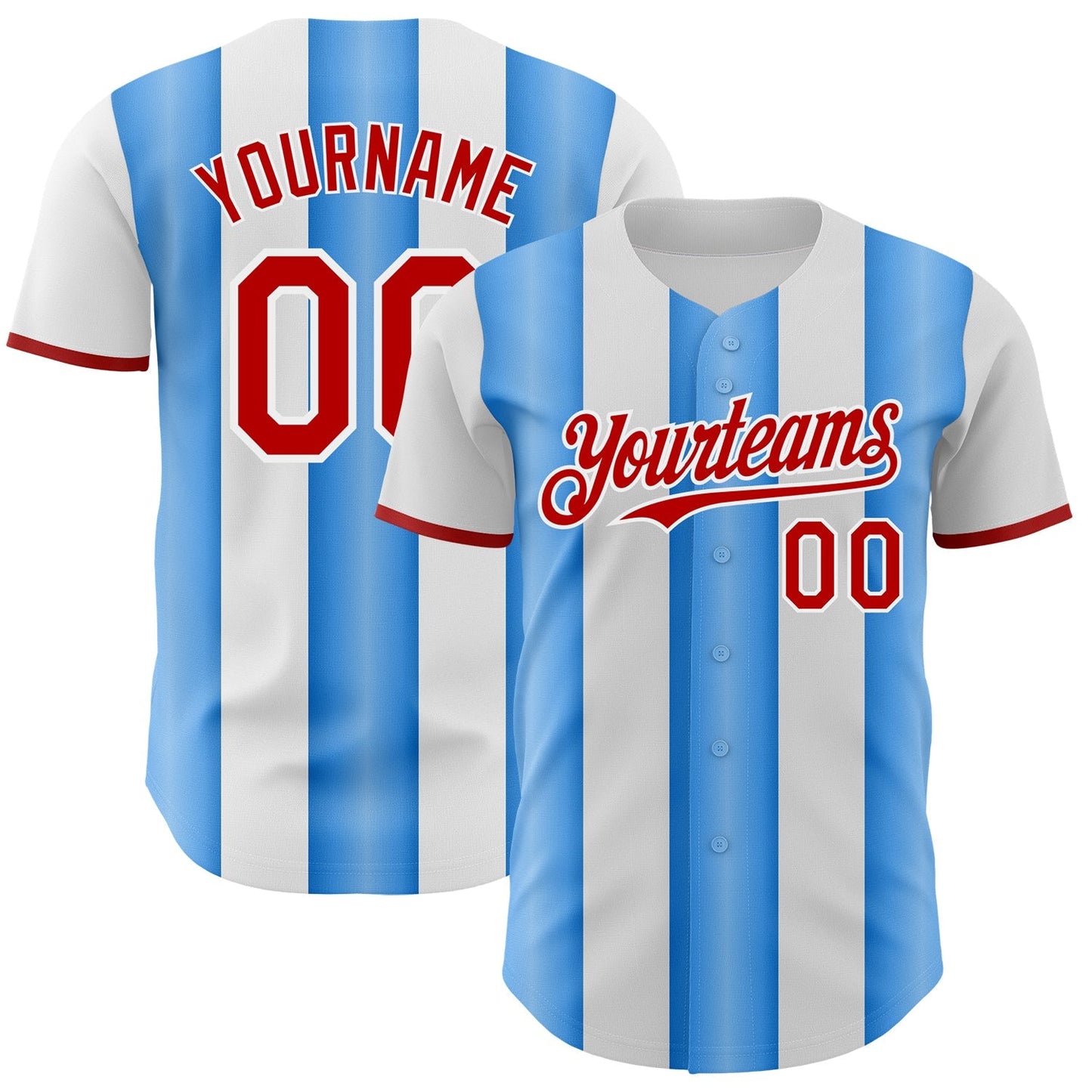 Custom White Red-Electric Blue Gradient Vertical Stripe Argentina Style Authentic Baseball Jersey baseball jersey product view 1