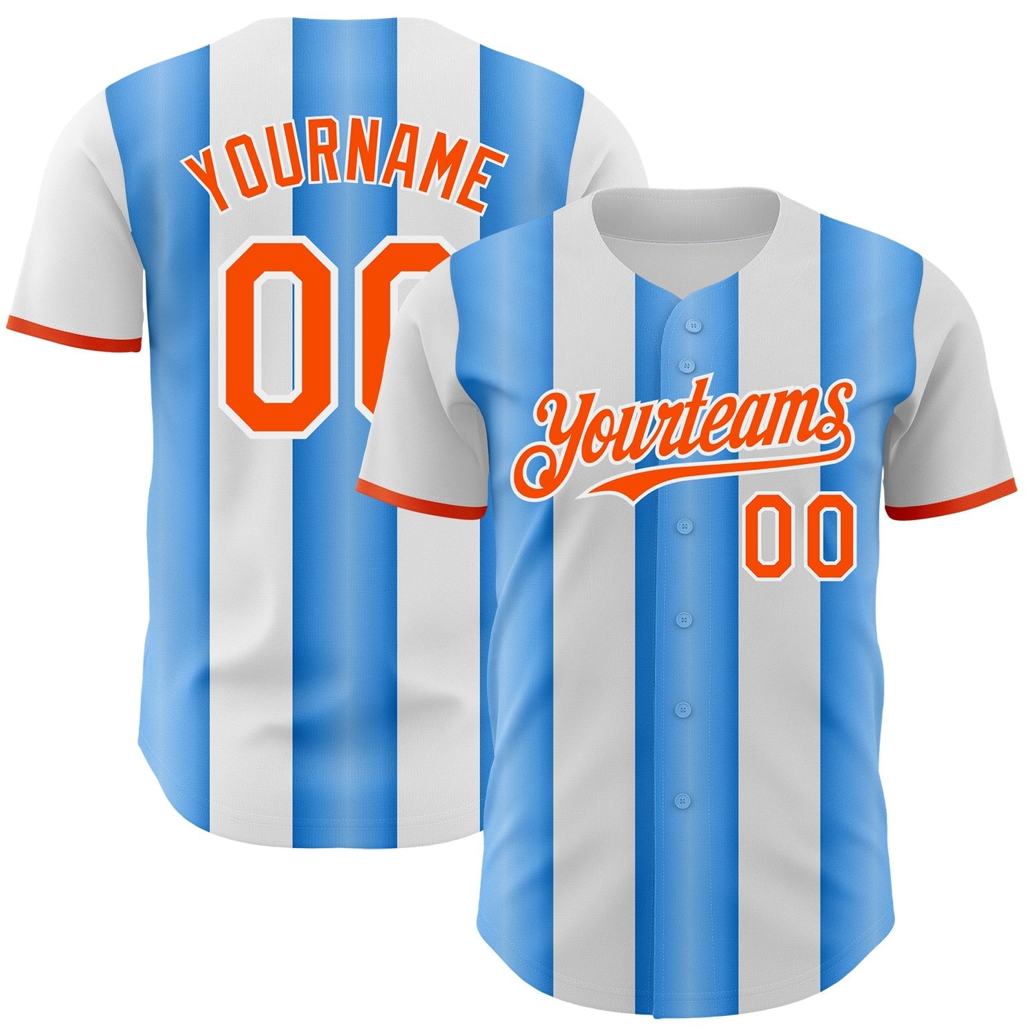 Custom White Orange-Electric Blue Gradient Vertical Stripe Argentina Style Authentic Baseball Jersey baseball jersey product view 1
