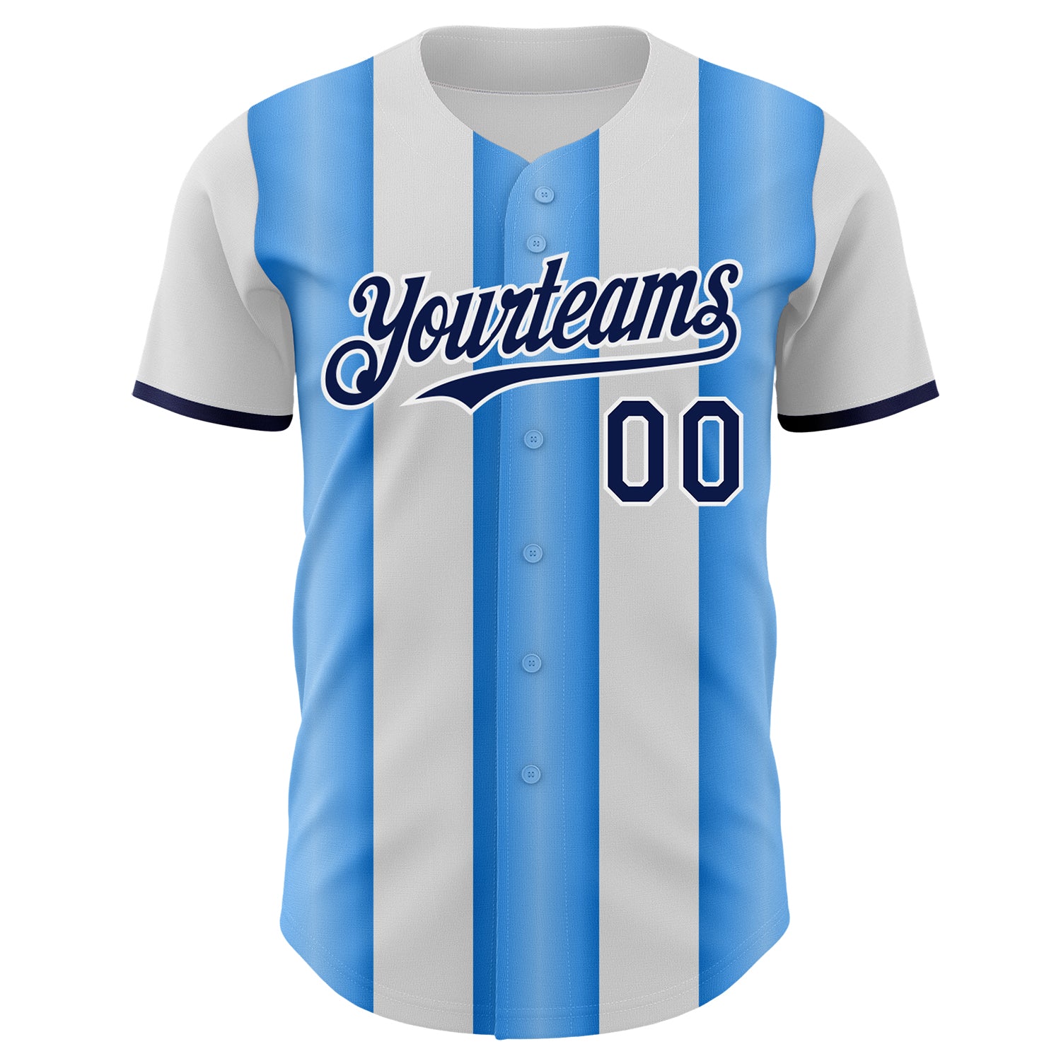 Custom White Navy-Electric Blue Gradient Vertical Stripe Argentina Style Authentic Baseball Jersey baseball jersey product view 2