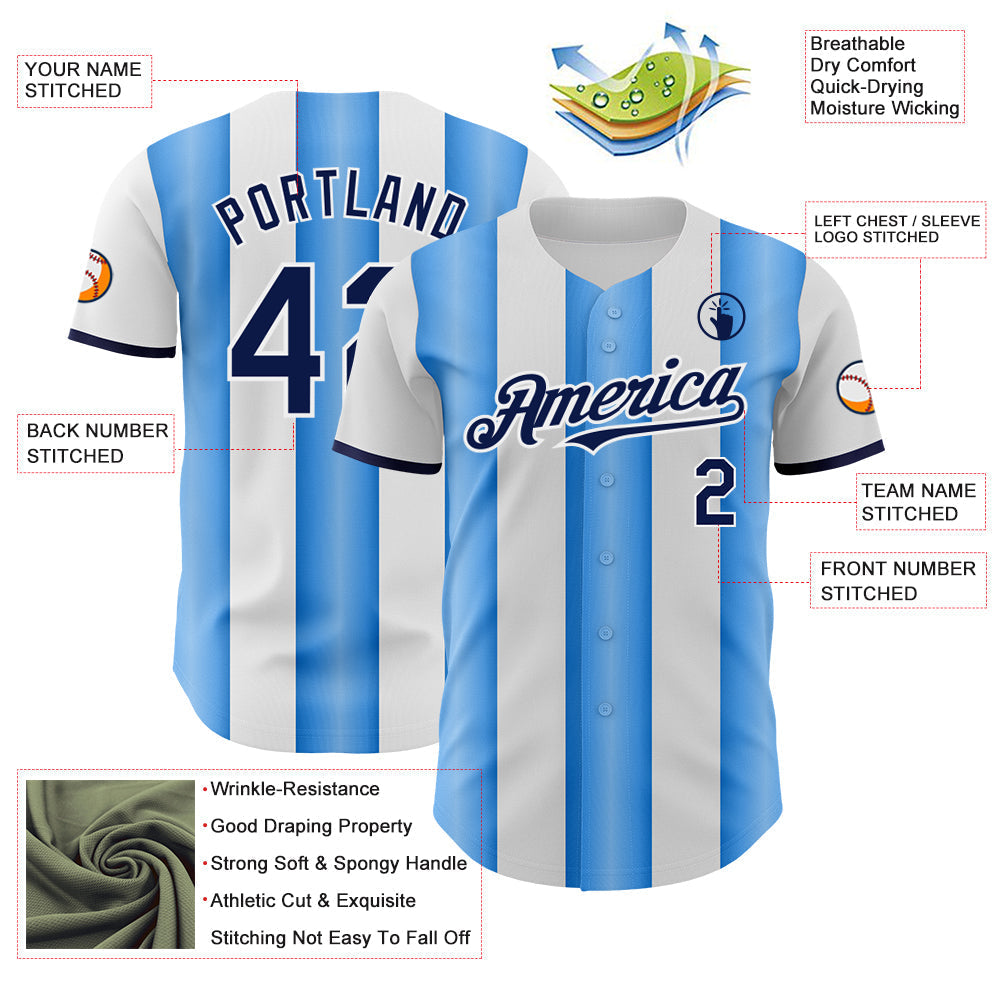 Custom White Navy-Electric Blue Gradient Vertical Stripe Argentina Style Authentic Baseball Jersey baseball jersey product view 3