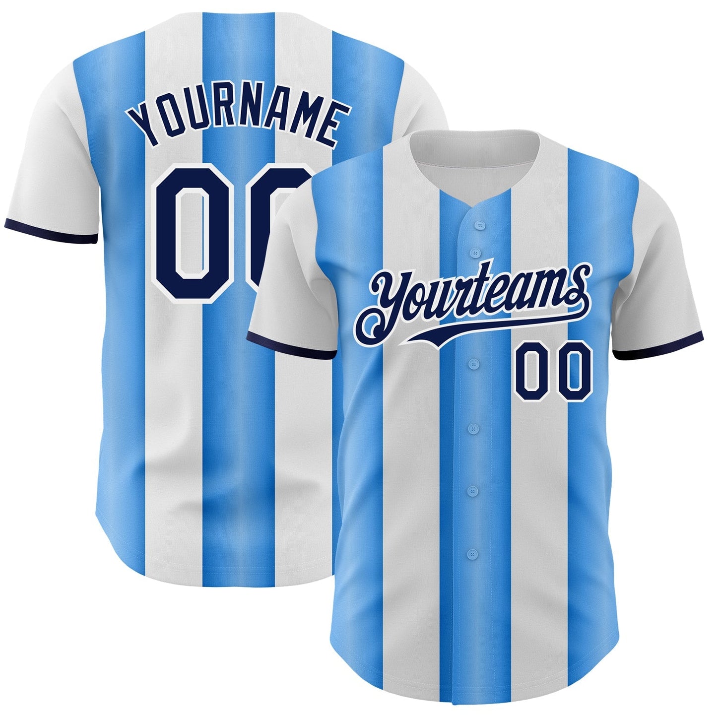 Custom White Navy-Electric Blue Gradient Vertical Stripe Argentina Style Authentic Baseball Jersey baseball jersey product view 1