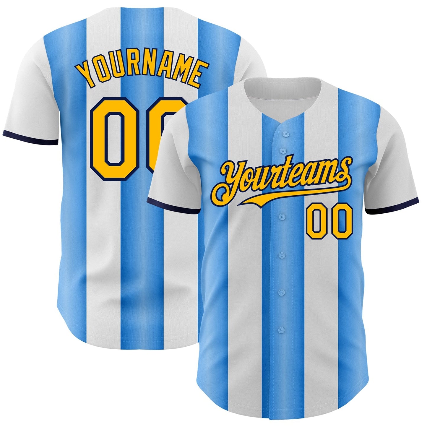 Custom White Gold Electric Blue-Navy Gradient Vertical Stripe Argentina Style Authentic Baseball Jersey baseball jersey product view 1