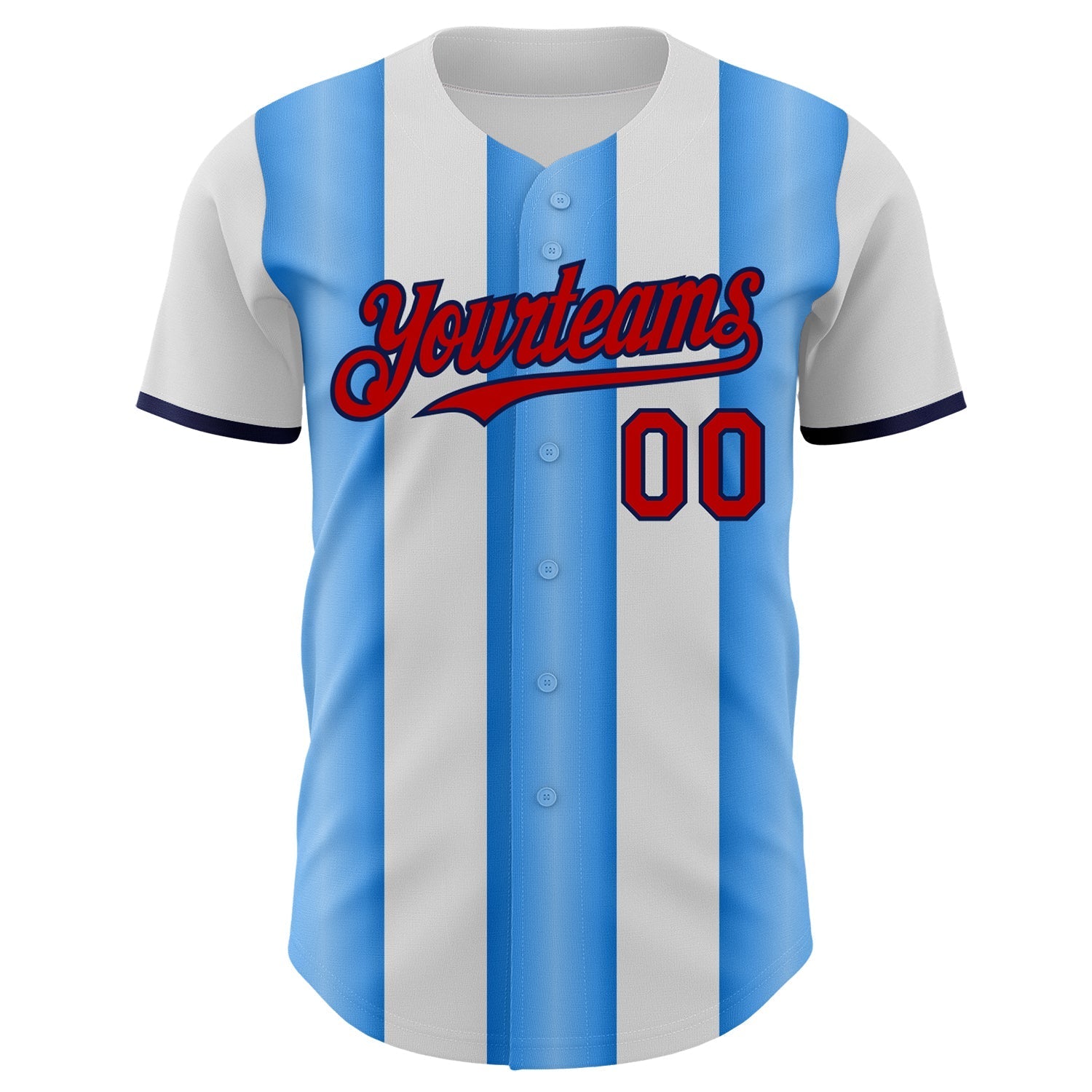 Custom White Red Electric Blue-Navy Gradient Vertical Stripe Argentina Style Authentic Baseball Jersey baseball jersey product view 2