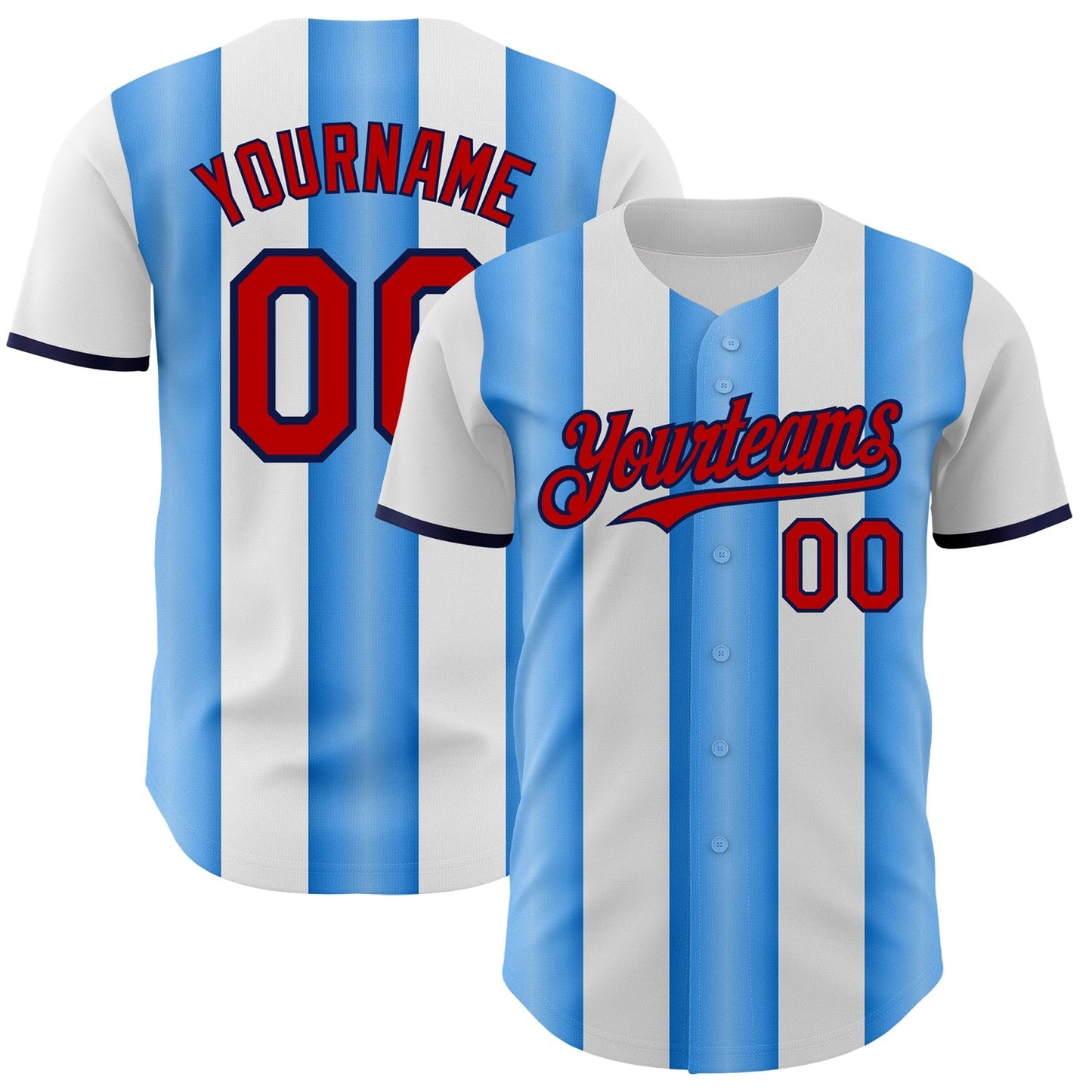 Custom White Red Electric Blue-Navy Gradient Vertical Stripe Argentina Style Authentic Baseball Jersey baseball jersey product view 1