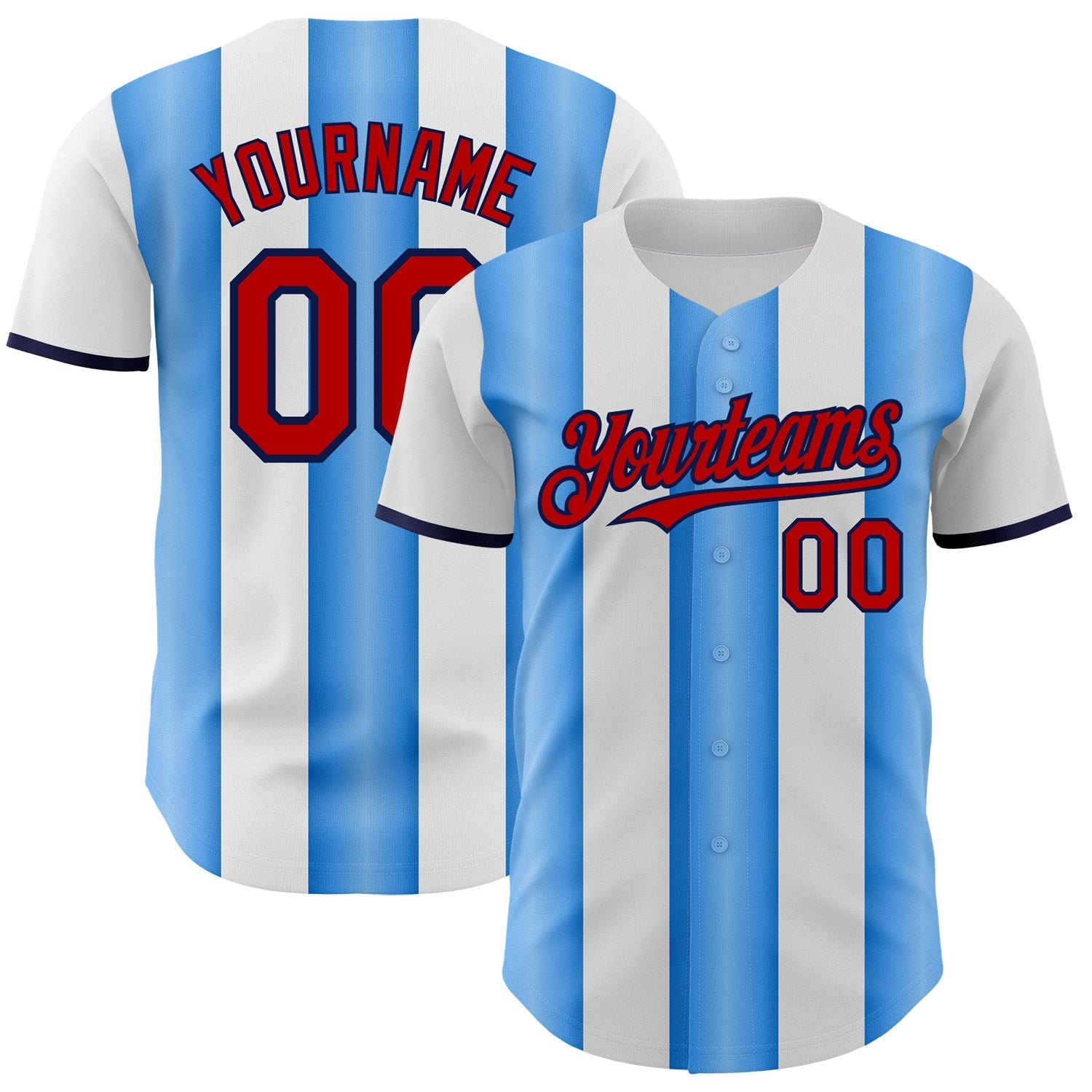 Custom White Red Electric Blue-Navy Gradient Vertical Stripe Argentina Style Authentic Baseball Jersey baseball jersey product view 1