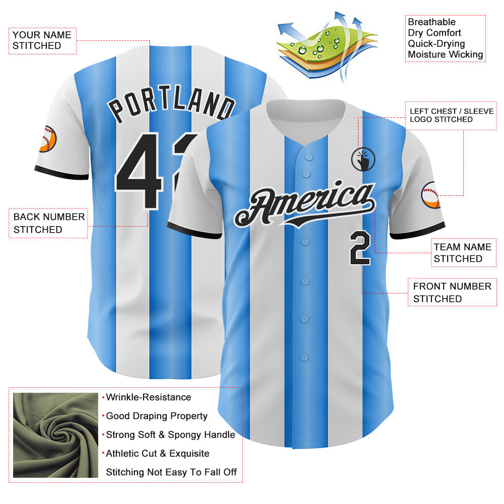 Custom White Black-Electric Blue Gradient Vertical Stripe Argentina Style Authentic Baseball Jersey baseball jersey product view 3