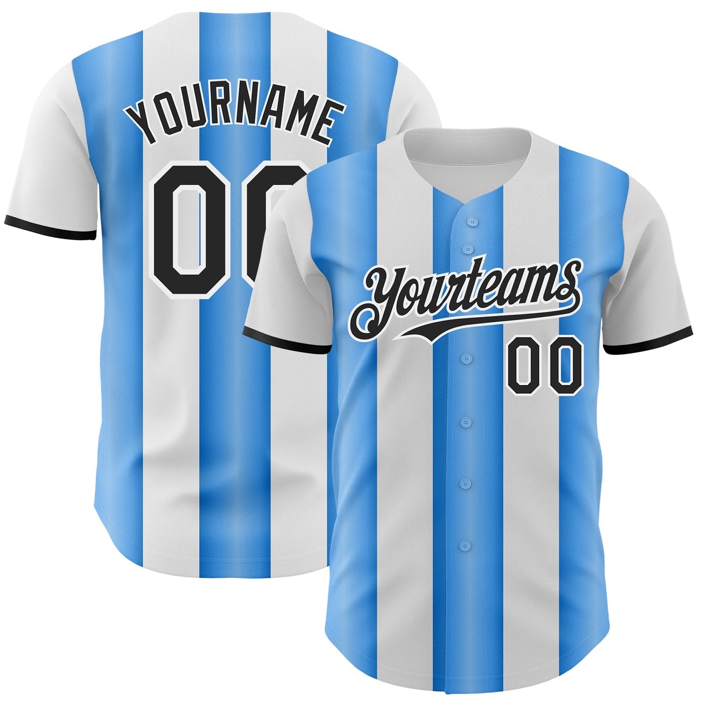 Custom White Black-Electric Blue Gradient Vertical Stripe Argentina Style Authentic Baseball Jersey baseball jersey product view 1